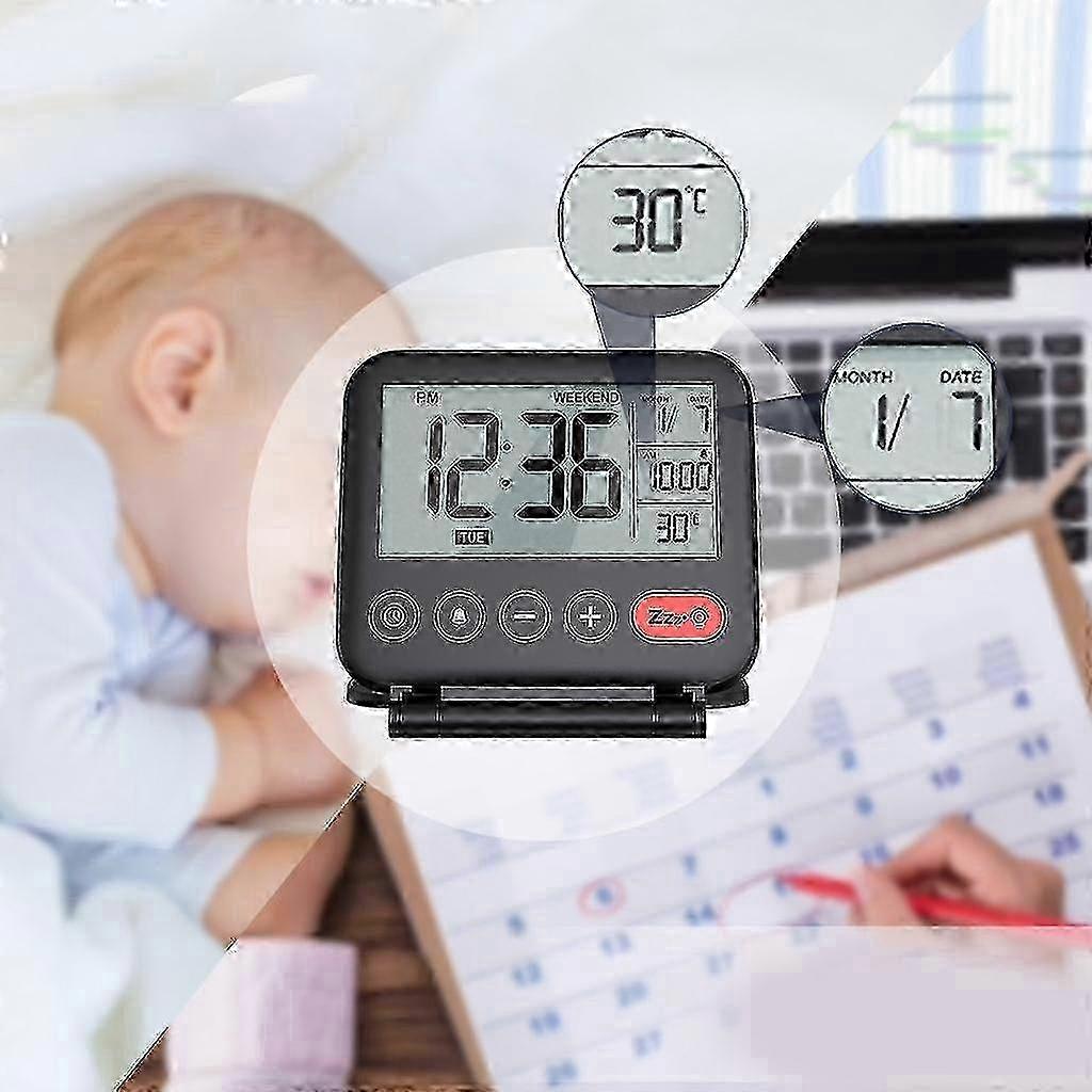 Portable digital alarm clock foldable for bedside and travel
