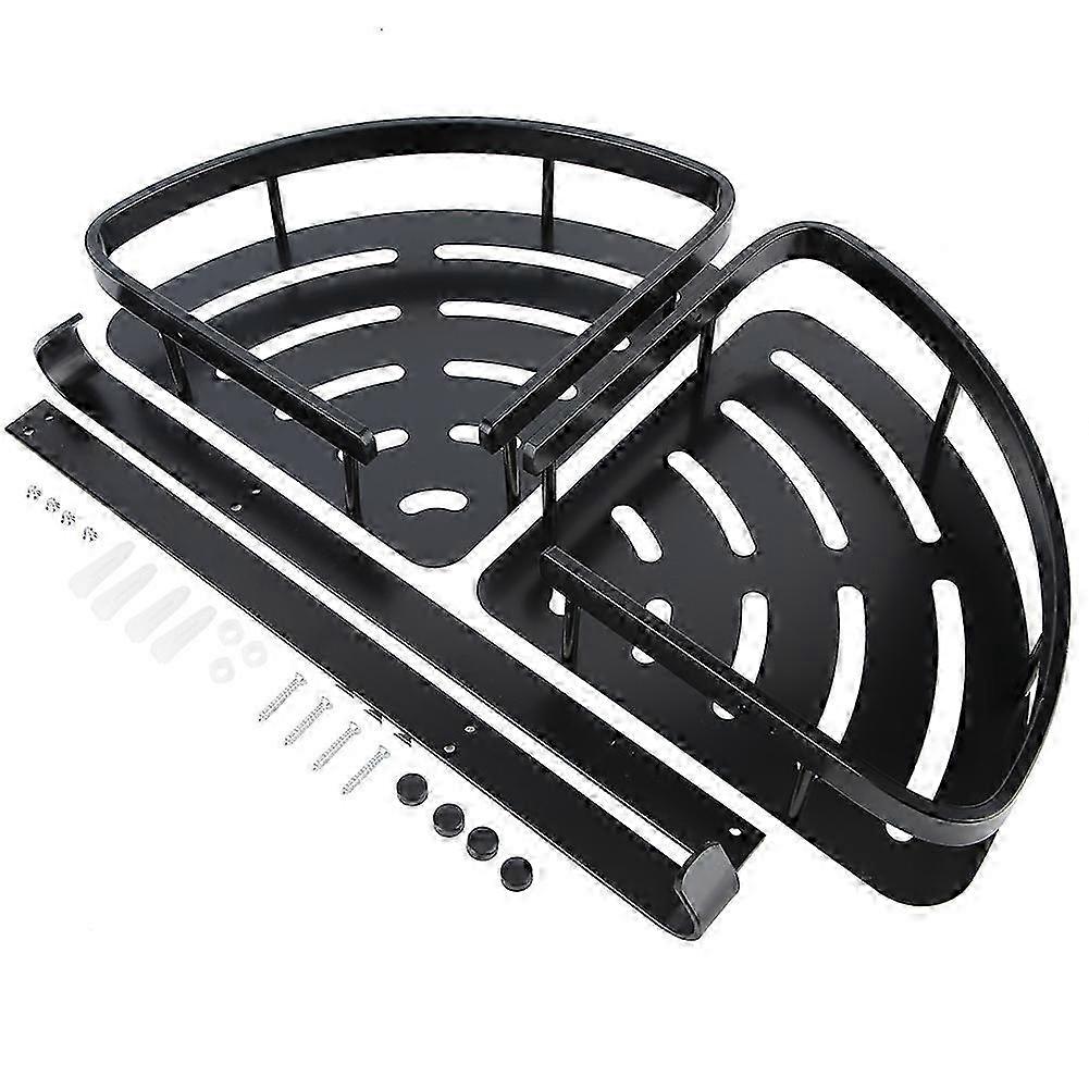 25-26 Double Layer Triangular Storage Basket Wall Hanging Corner Rack Bathroom Shelves with Hooks