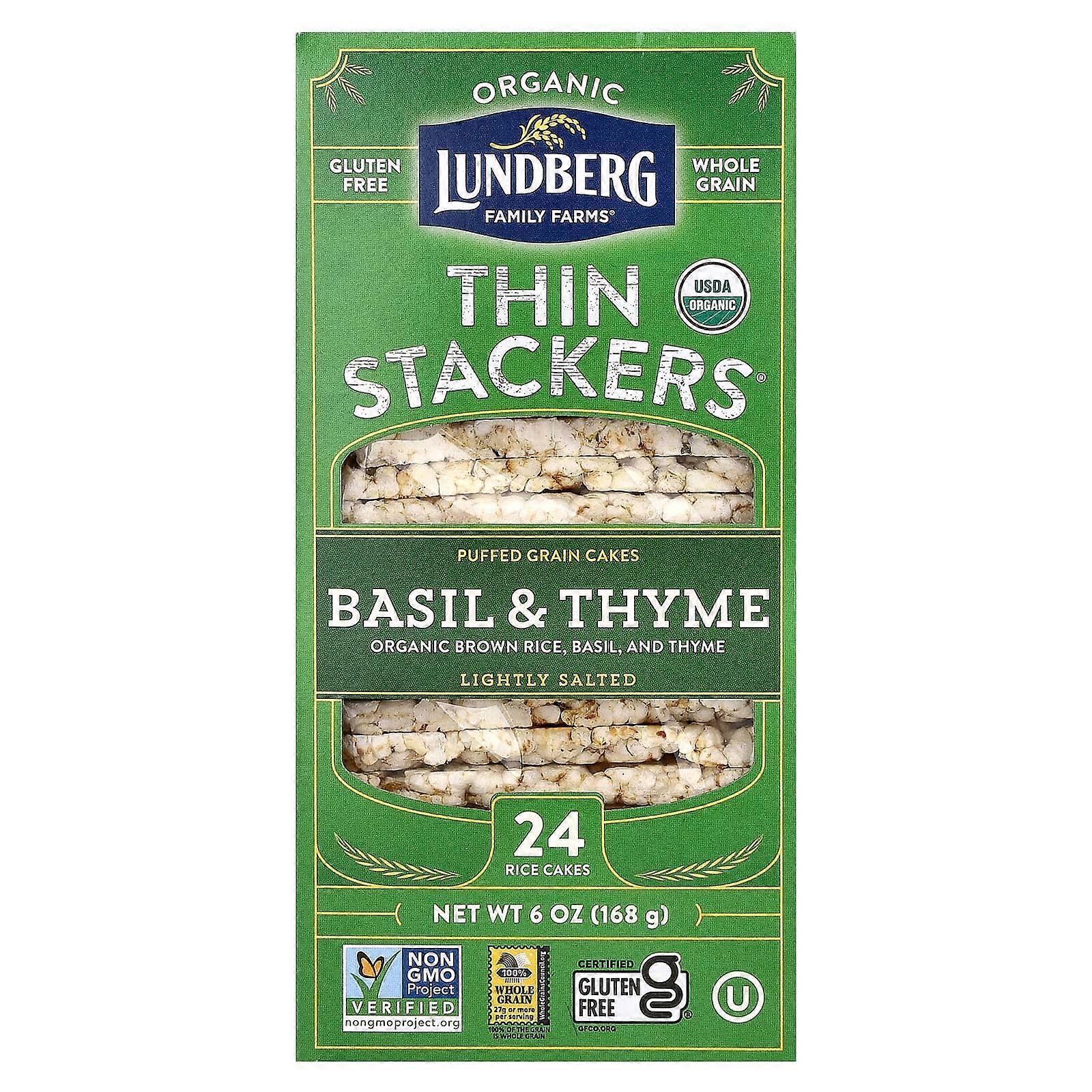 Organic Thin Stackers, Puffed Grain Cakes, Basil & Thyme, Lightly Salted, 24 Rice Cakes, 6 oz (168 g)