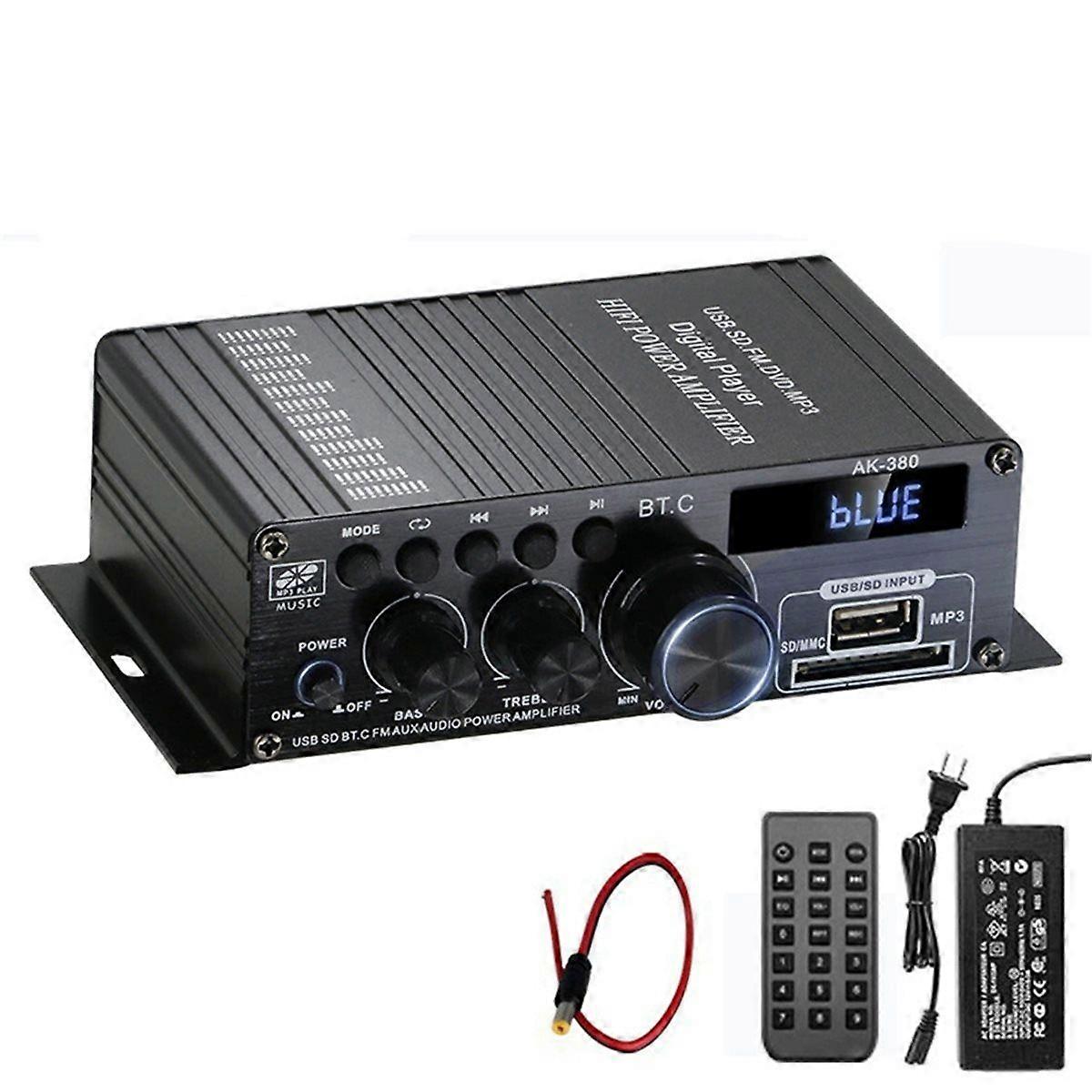AK380 Sound Amplifier Audio Karaoke Home Theater Amplifier 2 Channel HIFI Bluetooth Amplifier for Car US Plug