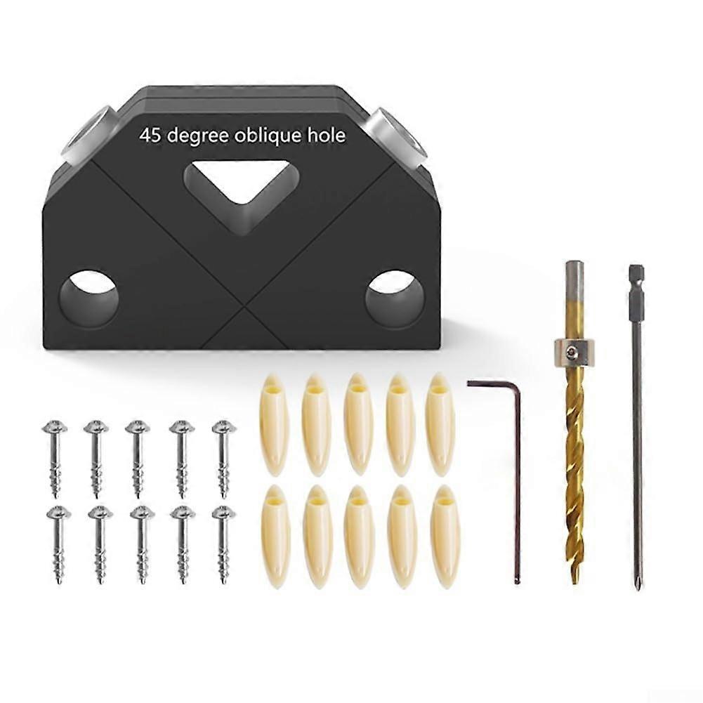 45 Degree Pocket Hole Jig Kit For Woodworking With Oblique Hole Locator And Drill Guide 8mm Screwless Angled Joints