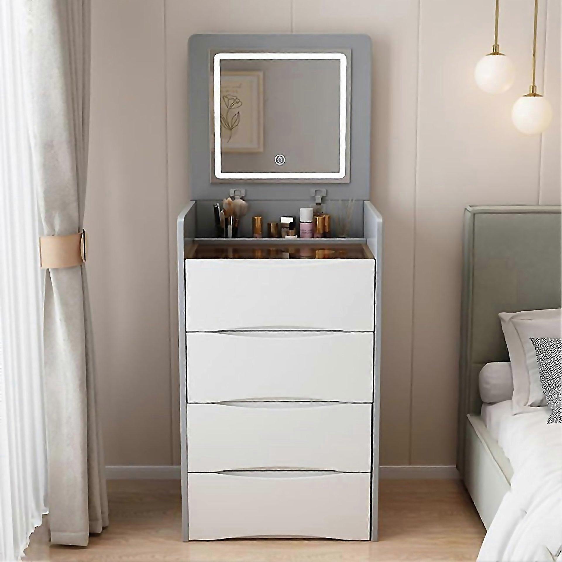 Coiffeuse lumineuse LED avec tabouret, table de maquillage à 3 tiroirs, coiffeuse moderne avec miroir et coussin