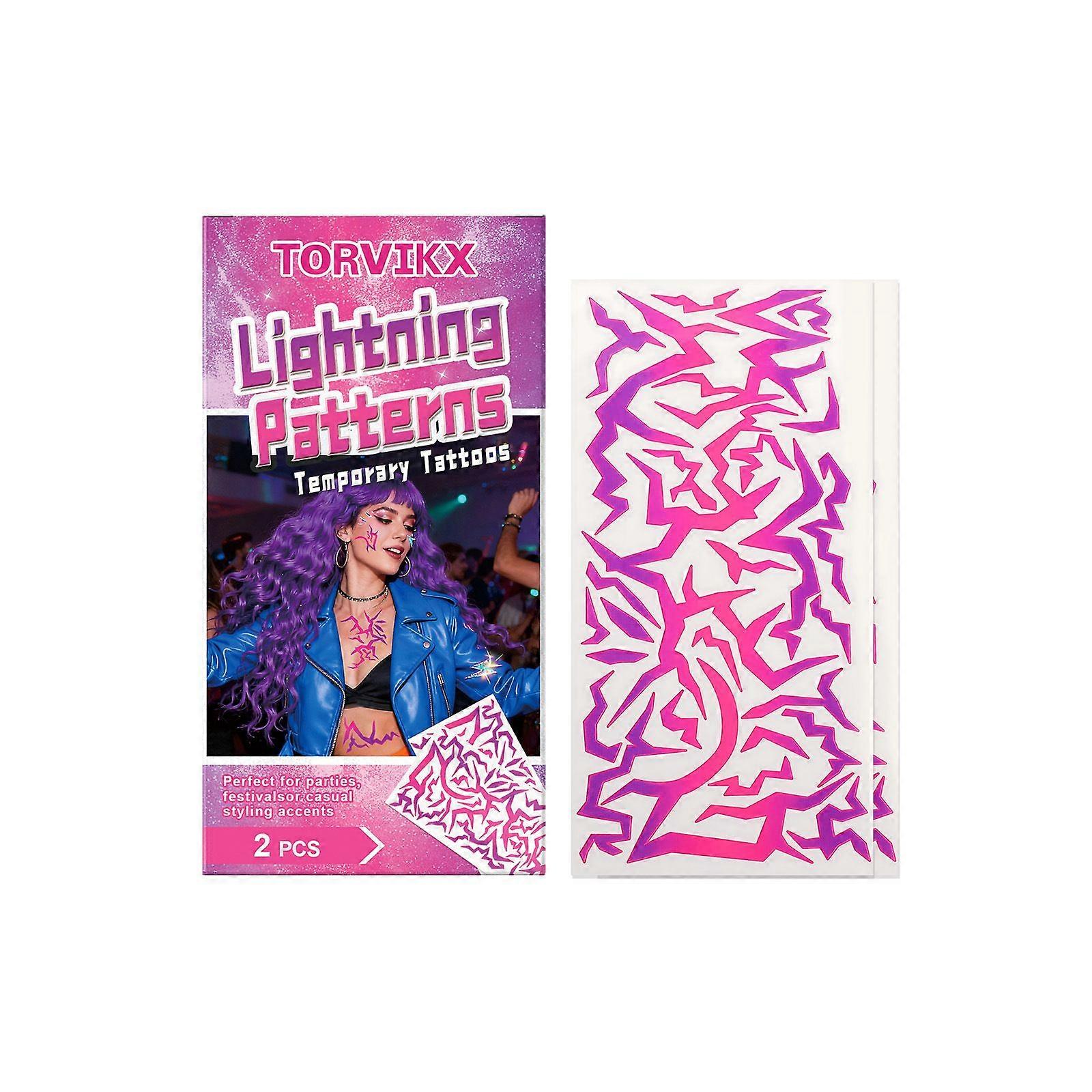 UV Shine Lightning Patterns Temporary Tattoos 2pcs  Arm and Body Sticker Set for Cosplay, Festivals, Parties, and Raves