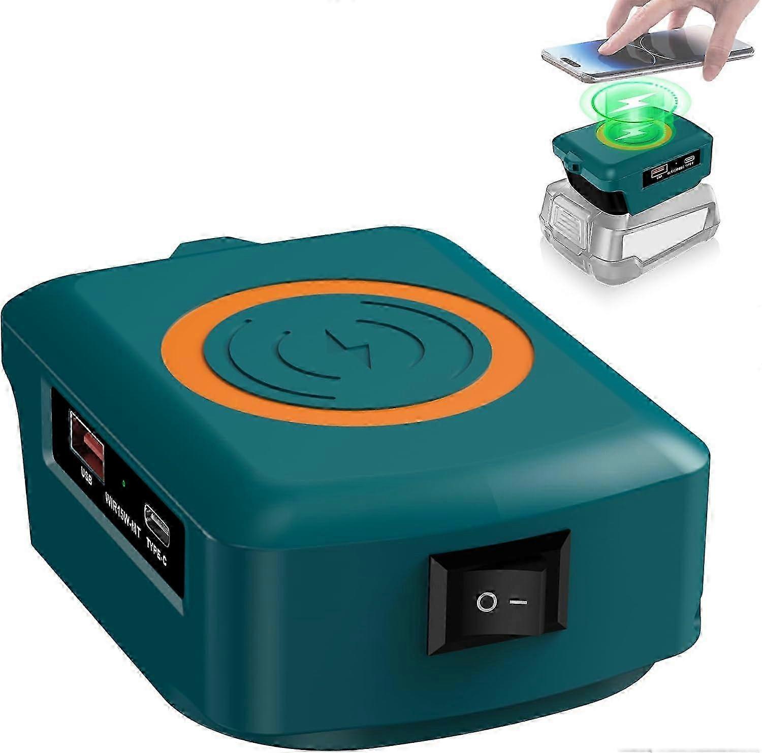 Wireless Portable Charger for Bosch 18V PBA PSB PSR Li-ion Battery, 15W Fast Phone Charger with USB & Type C Output for Smartphones 25-26