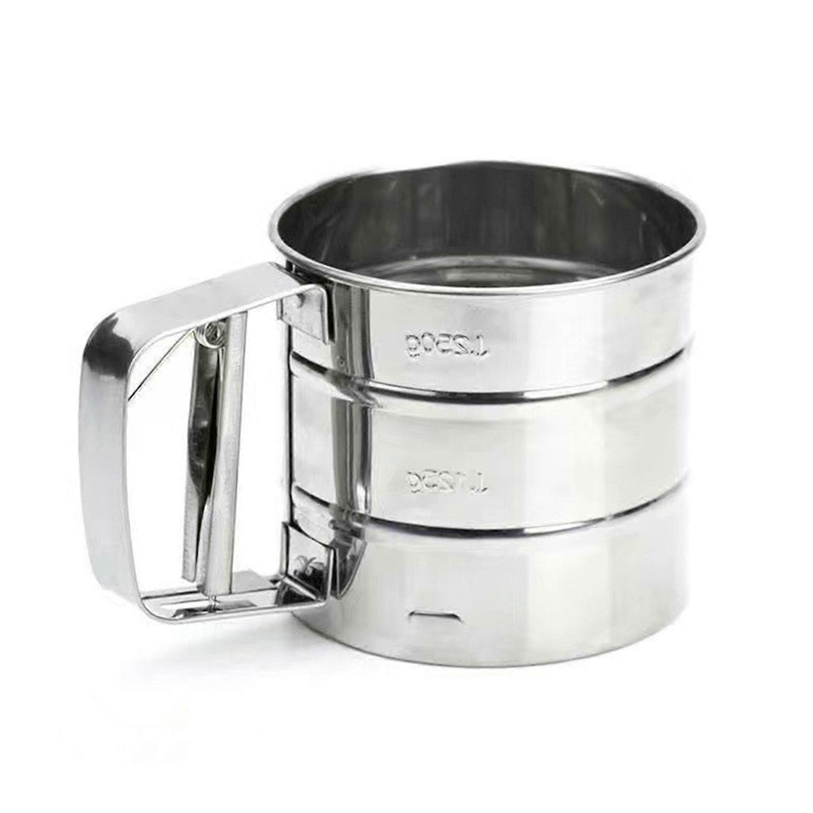 Handheld Semi Automatic Flour Sieve Sugar Powder Sieve Stainless Steels Sieve Machine for Sugar Powder Baking Tool  Silver