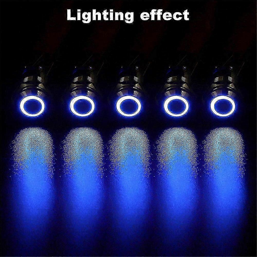 5pcs 12mm Latching Push Button Switch High Round Cap, Waterproof Metal Push Button Switch With 12v/ (tangling)