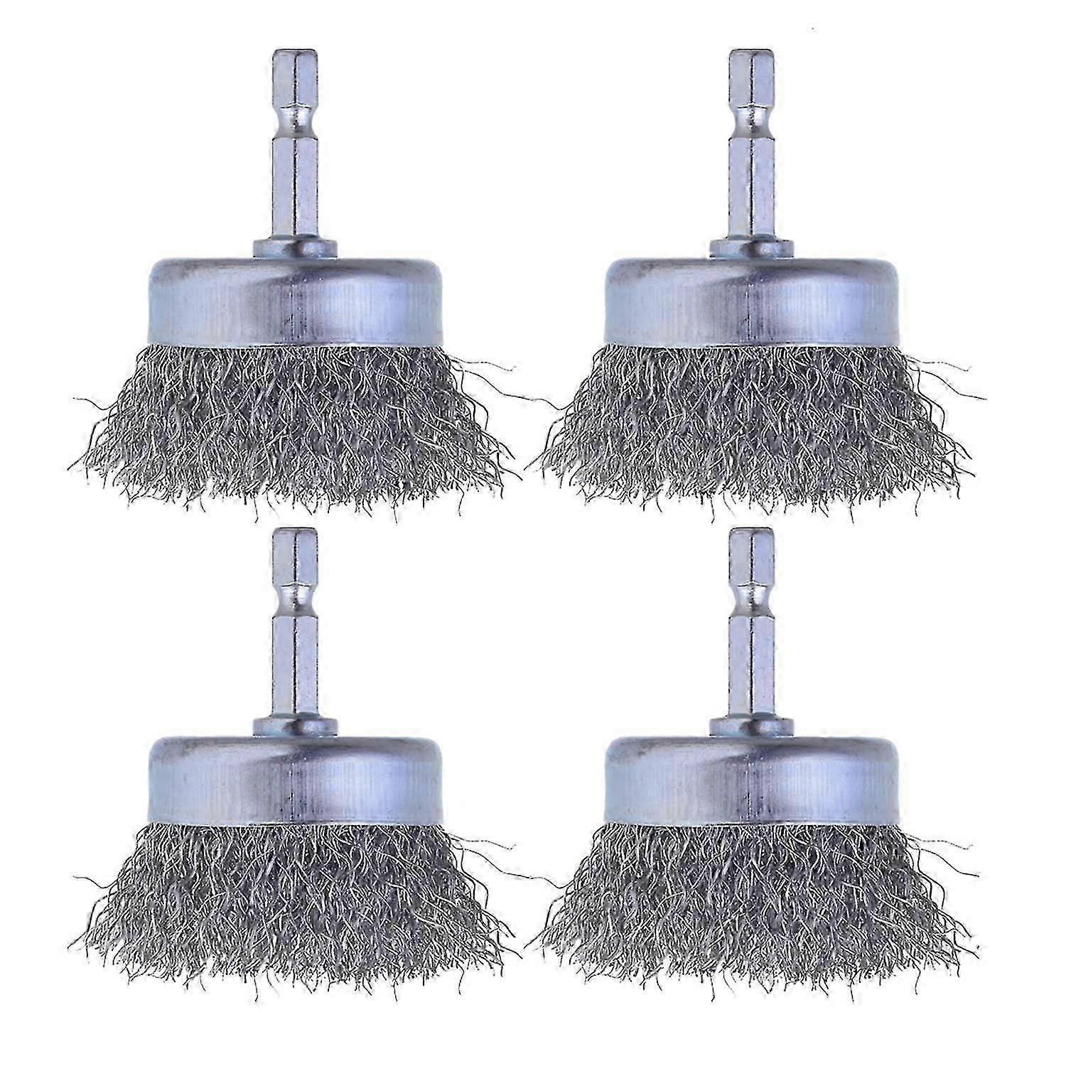 4 Pcs Wire Cup Brush Set, escova de arame para broca 1/4 polegadas Arbor 0,010 polegadas aço carbono grosso-2 polegadas (emaranhamento)