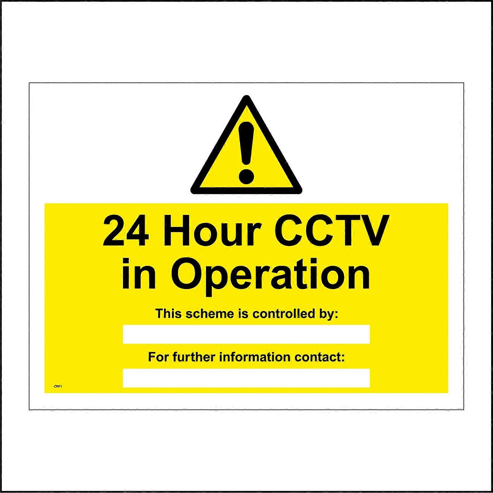CT071 24 Hour CCTV In Operation This Scheme Is Controlled By Further Information Contact Sign with Triangle Exclamation Mark