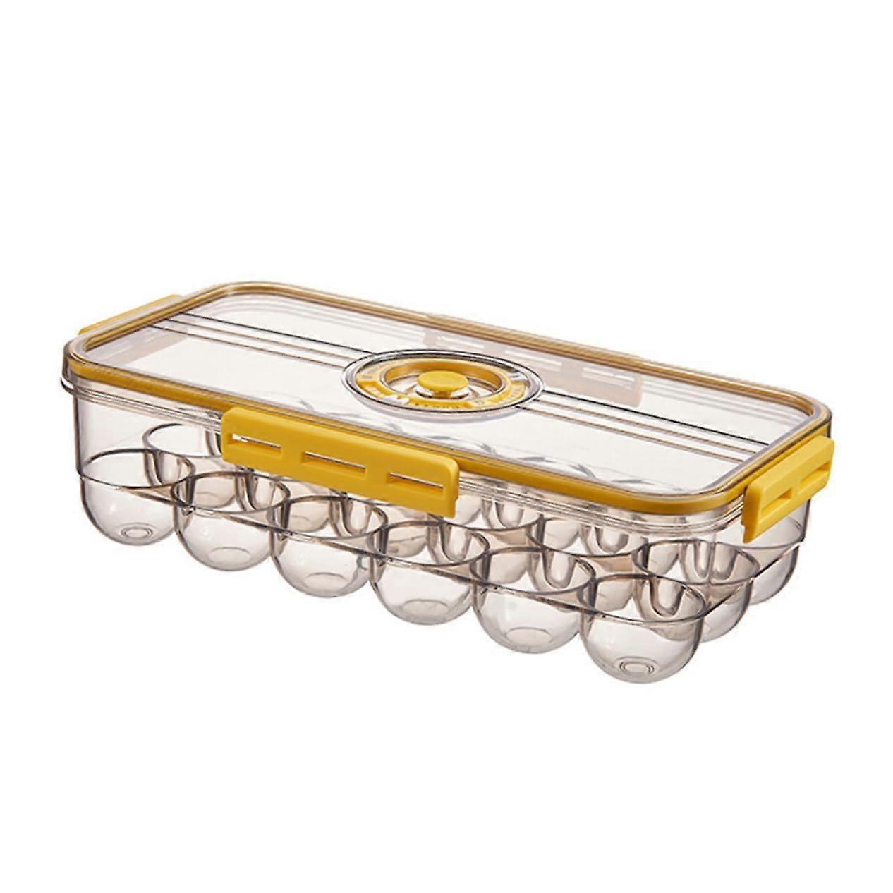 18Piece FreshKeeping Egg Holder Yellow Egg Box With Timer For Refrigerator Storage Household Use Creative Case