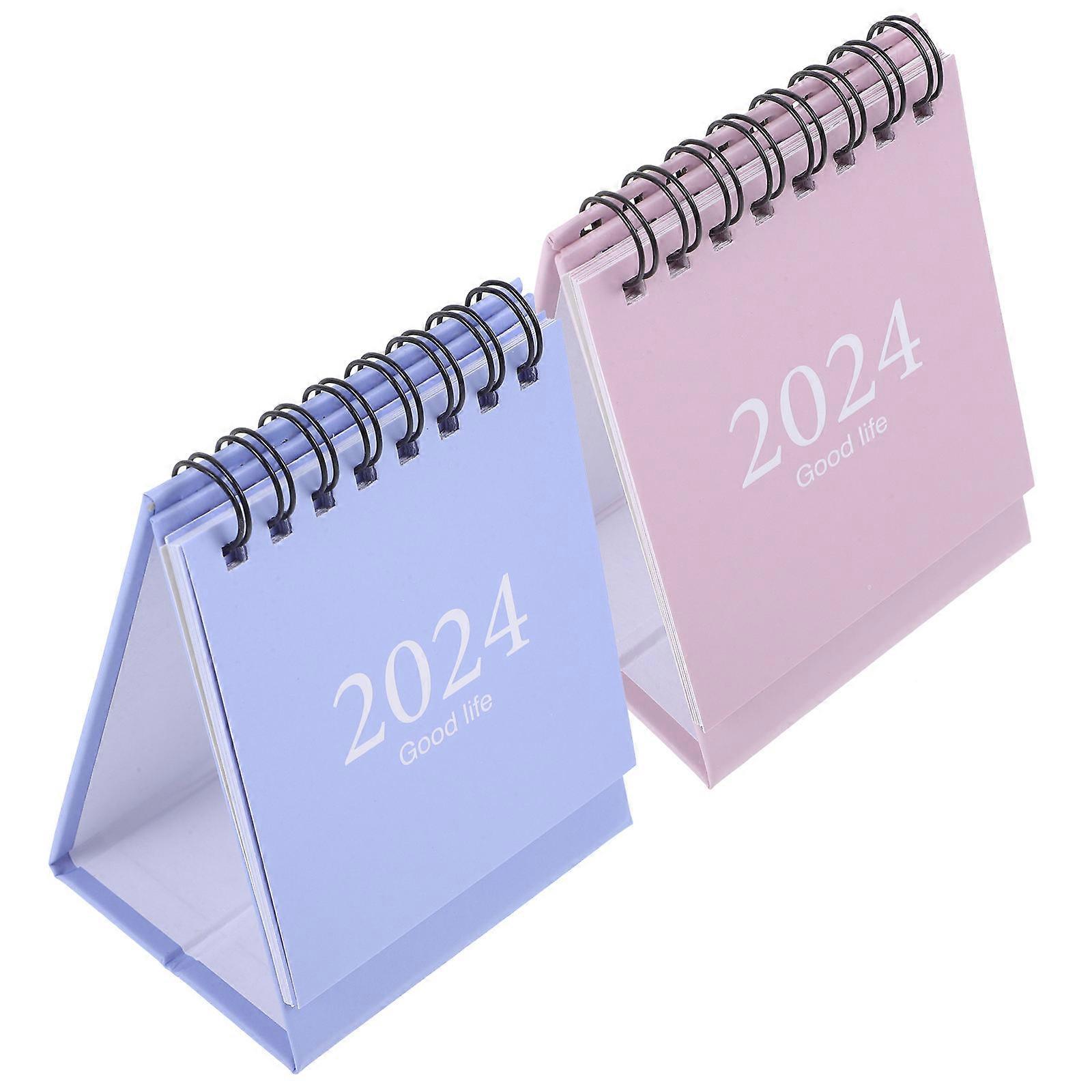 2Pcs Mini Desk Calendar 2024 Year Table Mini Calendar Decorative Spiral Calendar Tabletop Calendar