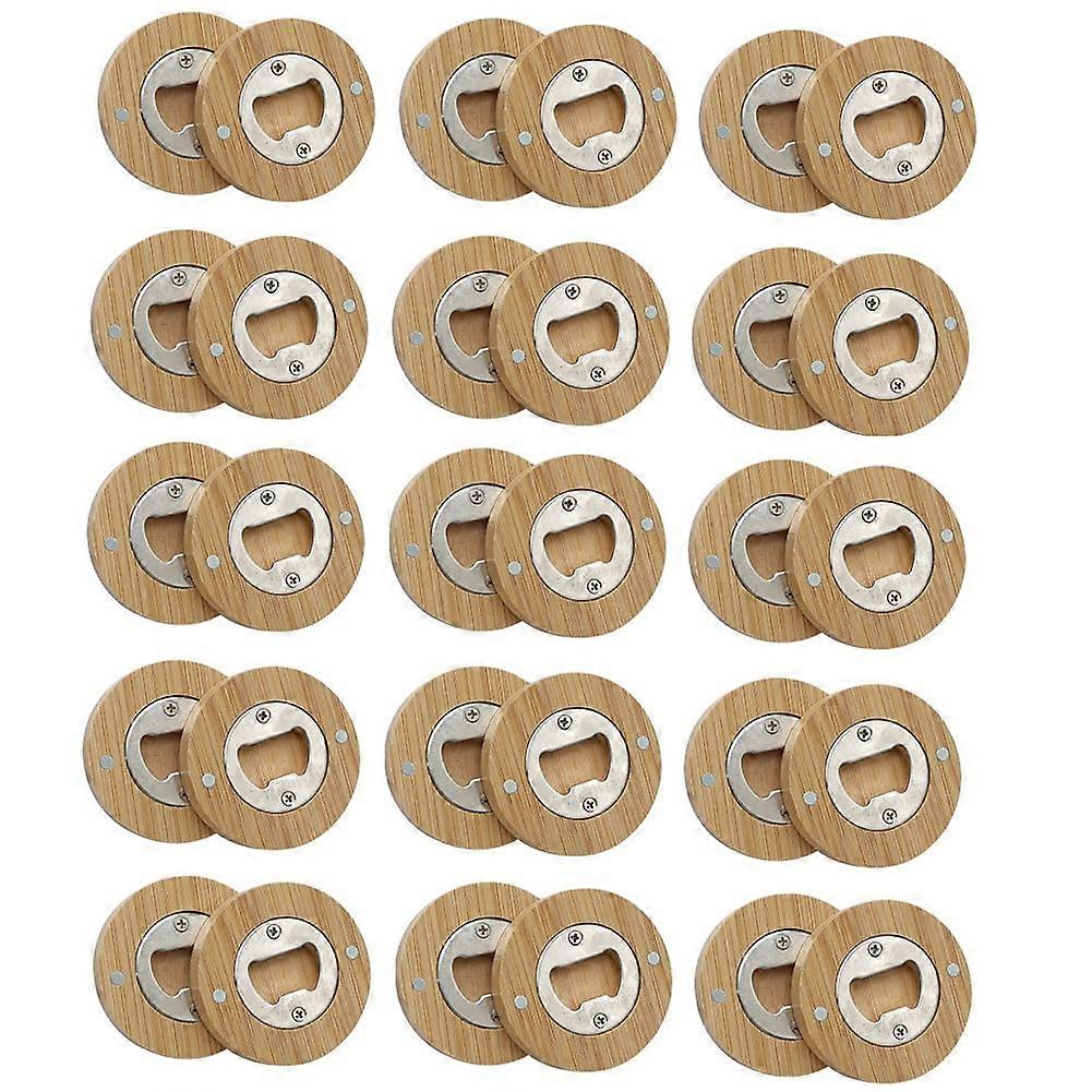 Bamboo Bottle Opener Coaster Set with Fridge Magnet for Bar Beer – 30PCS Round Shape