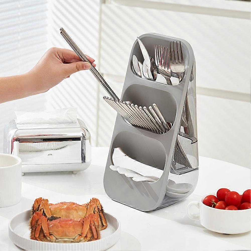Multi-Functional Three-Layer Draining Storage Box for Kitchen Utensils - Plastic Organizer,White & Gray