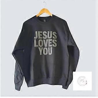 Jesus Loves You Puff Print Crewneck Sweatshirt, Dametøj, Herretøj, Toppe, Komfort, Crewneck, Afslappet, Religiøs Langærmet Grafisk Basic C
