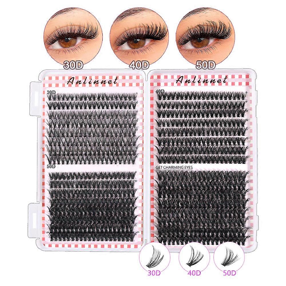 570/640pcs Individual Eyelash Extensions Thick Fluffy 30D/100D Mix Length DIY Cluster Lashes for Easy Application And Removal