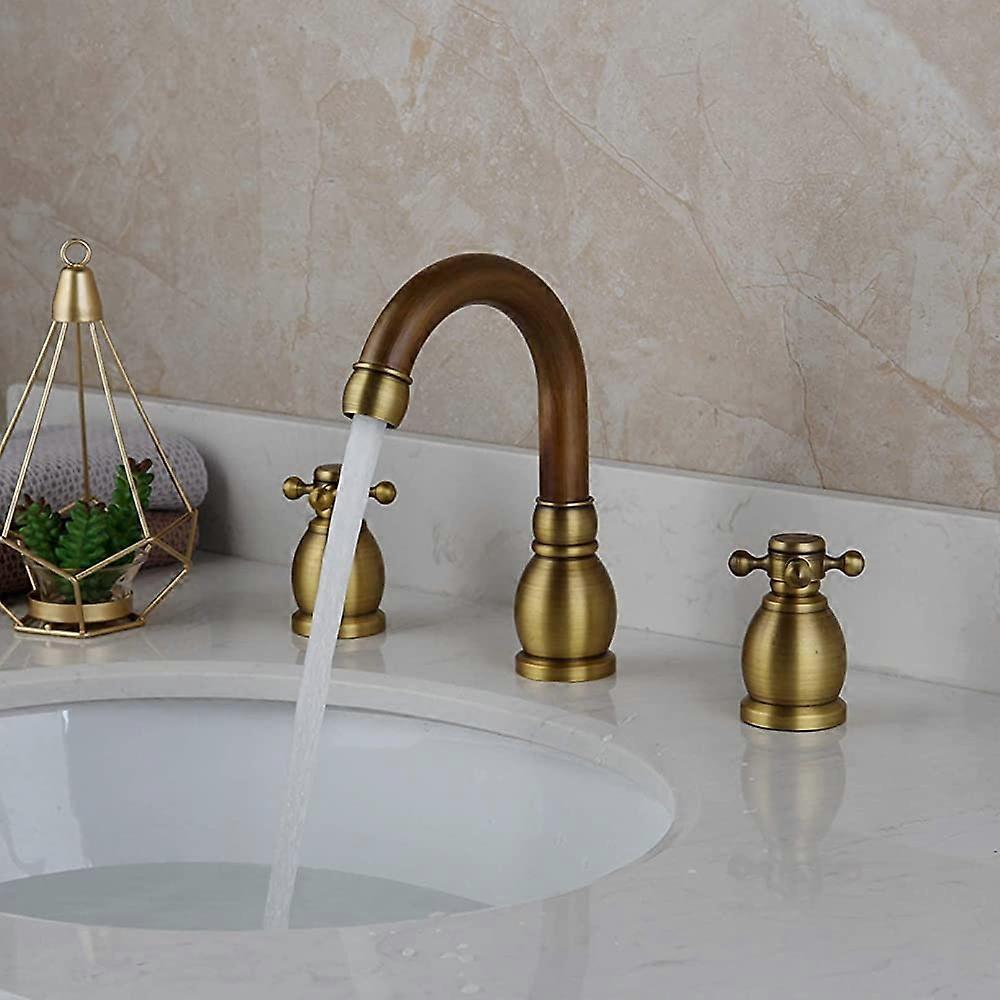 Brass Bathroom Basin Mixer Tap Set of 3 with Swivel Spout and Dual Handles Deck Mounted