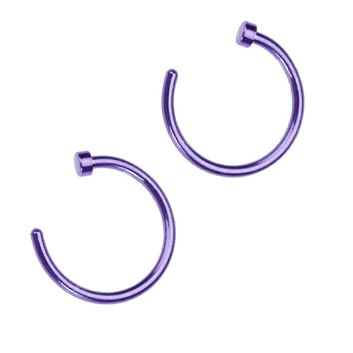 Yuanmiaoke 2 pcs Unisex Surgical Titanium Steel Open Nose Ring Nose Piercing Stud 8mm (Purple)