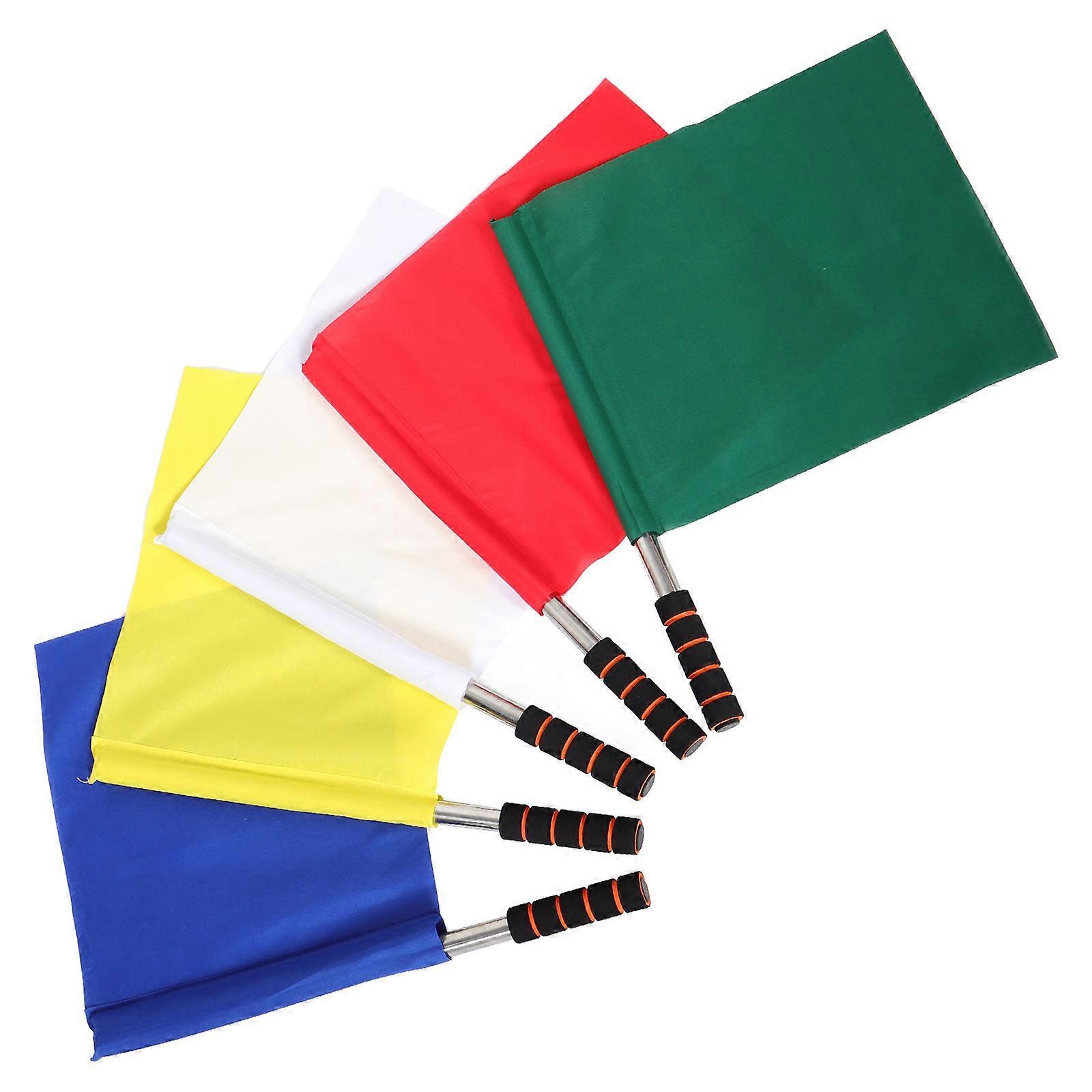 Professional Signal Flags Set 5Pcs Handheld Referee Tools With Stainless Steel Pole For Competitions Indication