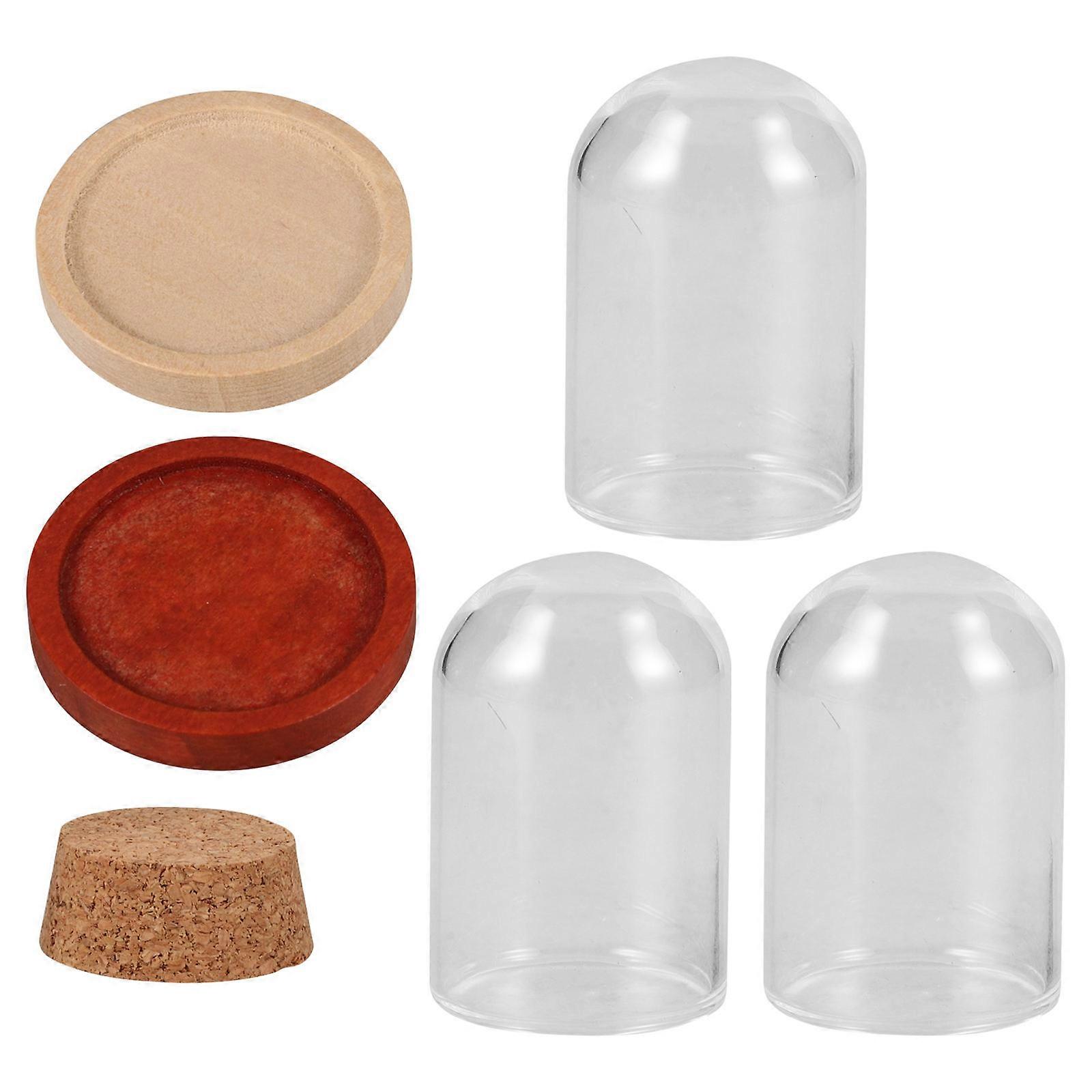 Mini Glass Cloche Display Dome For Craft Enthusiasts And Office Adornment In Transparent Color With Wood Base 3 Sets