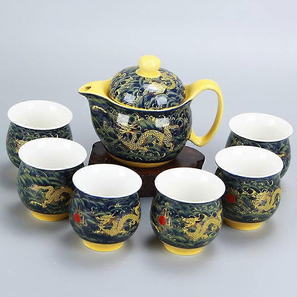 Chinese Kung Fu Tea Set Porcelain Teapot and Cups with Dragon Design for Gongfu Brewing
