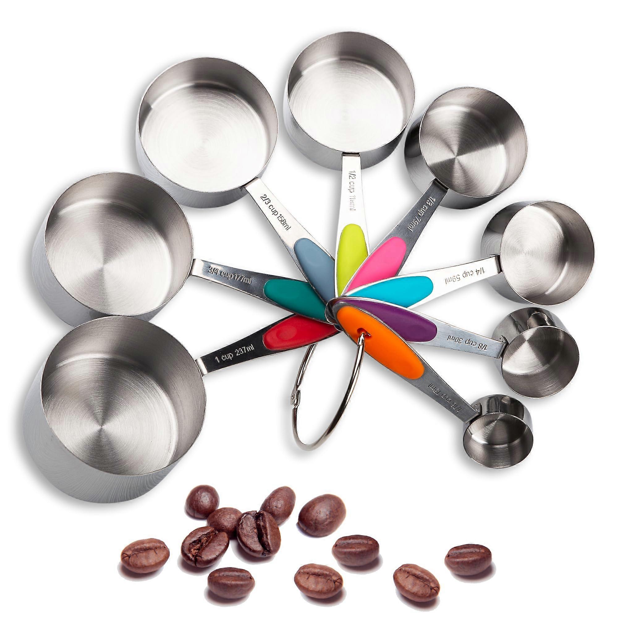 Stainless Steel Measuring Cups Set of 8 with Metric Scale, Heat Resistant Stackable Design for Baking