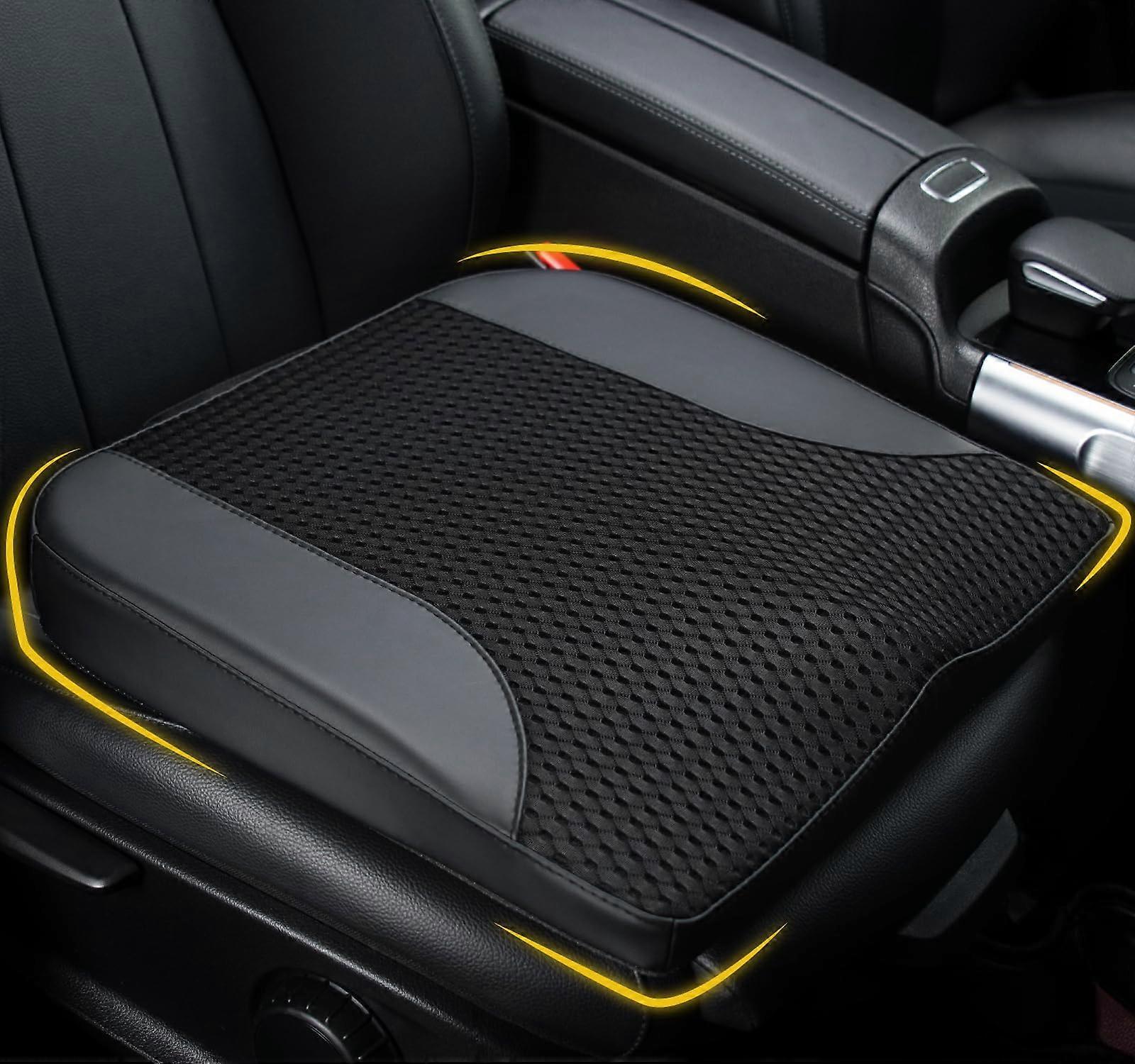 Car Seat Cushion Memory Foam for Pain Relief and Height Boost, Ergonomic NonSlip Black PU Leather Mesh