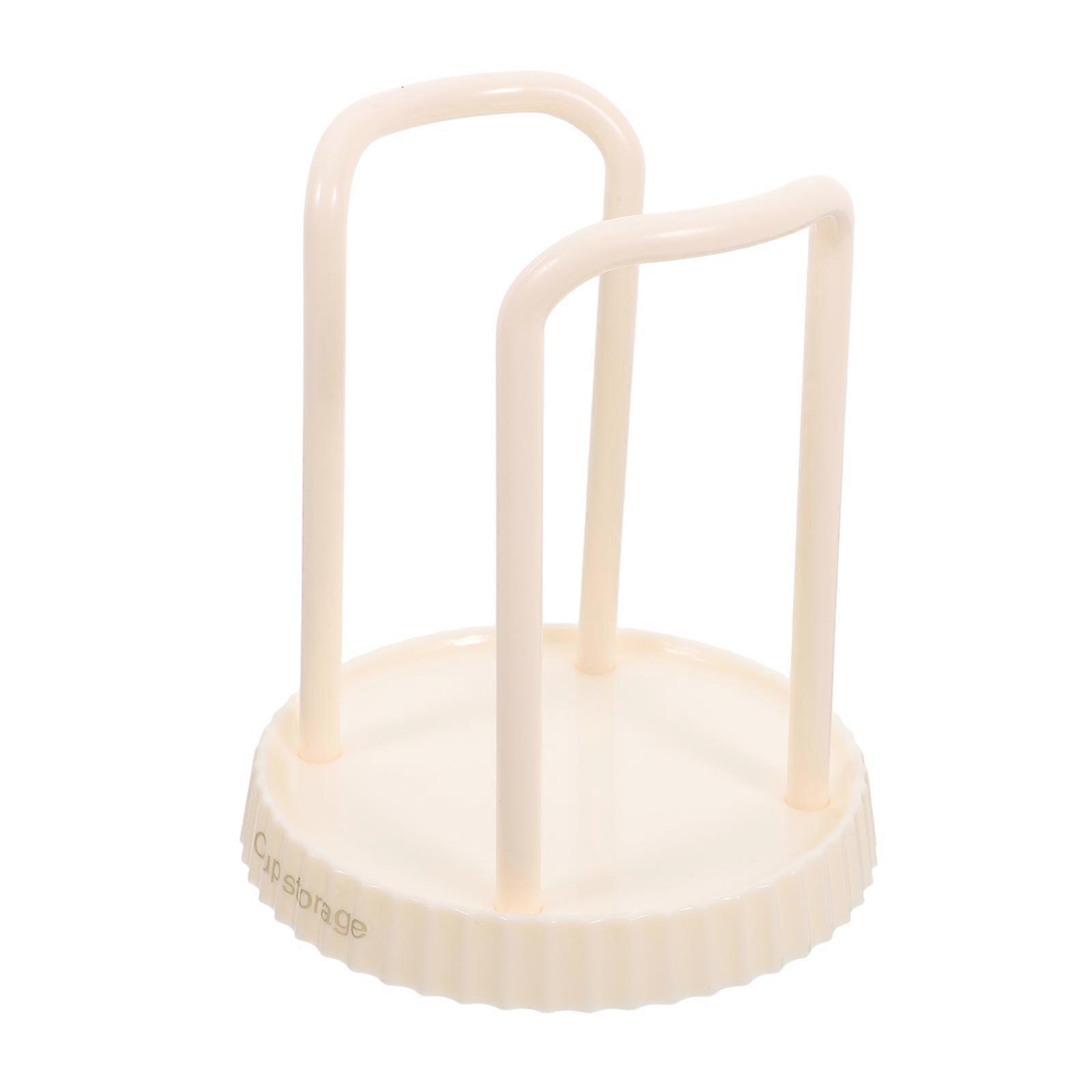 Plastic Cup Storage Rack Bathroom Cups Holder Dispenser Beige