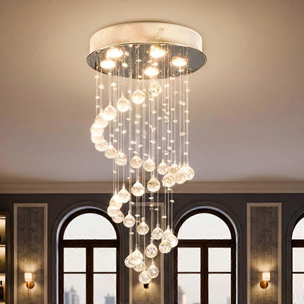 Modern Spiral Crystal Chandelier, K9 Flush Mount Ceiling Light, Dimmable 5Light for Dining Room