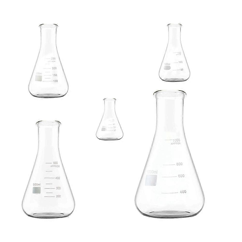 Glass Flask Erlenmeyer Borosilicate Flask for Storage Use 5Pcs Transparent