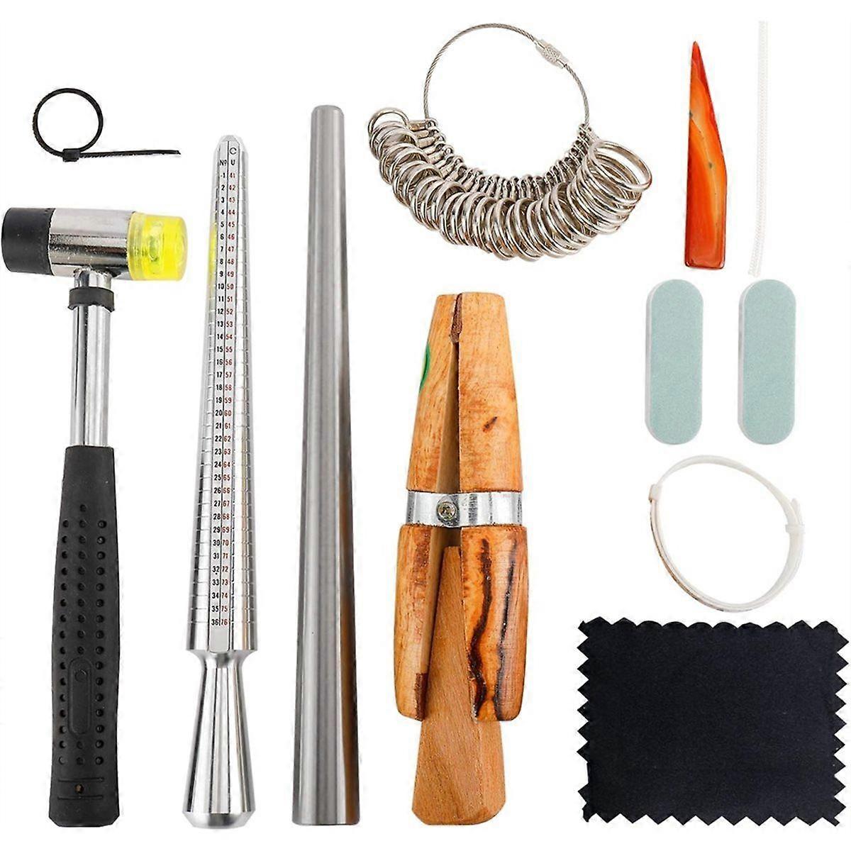 Ring Sizer Measuring Tool Set, 12 Pcs Ring Mandrel, Ring Sizer, Rubber Hammer, Plastic Ring Sizer G