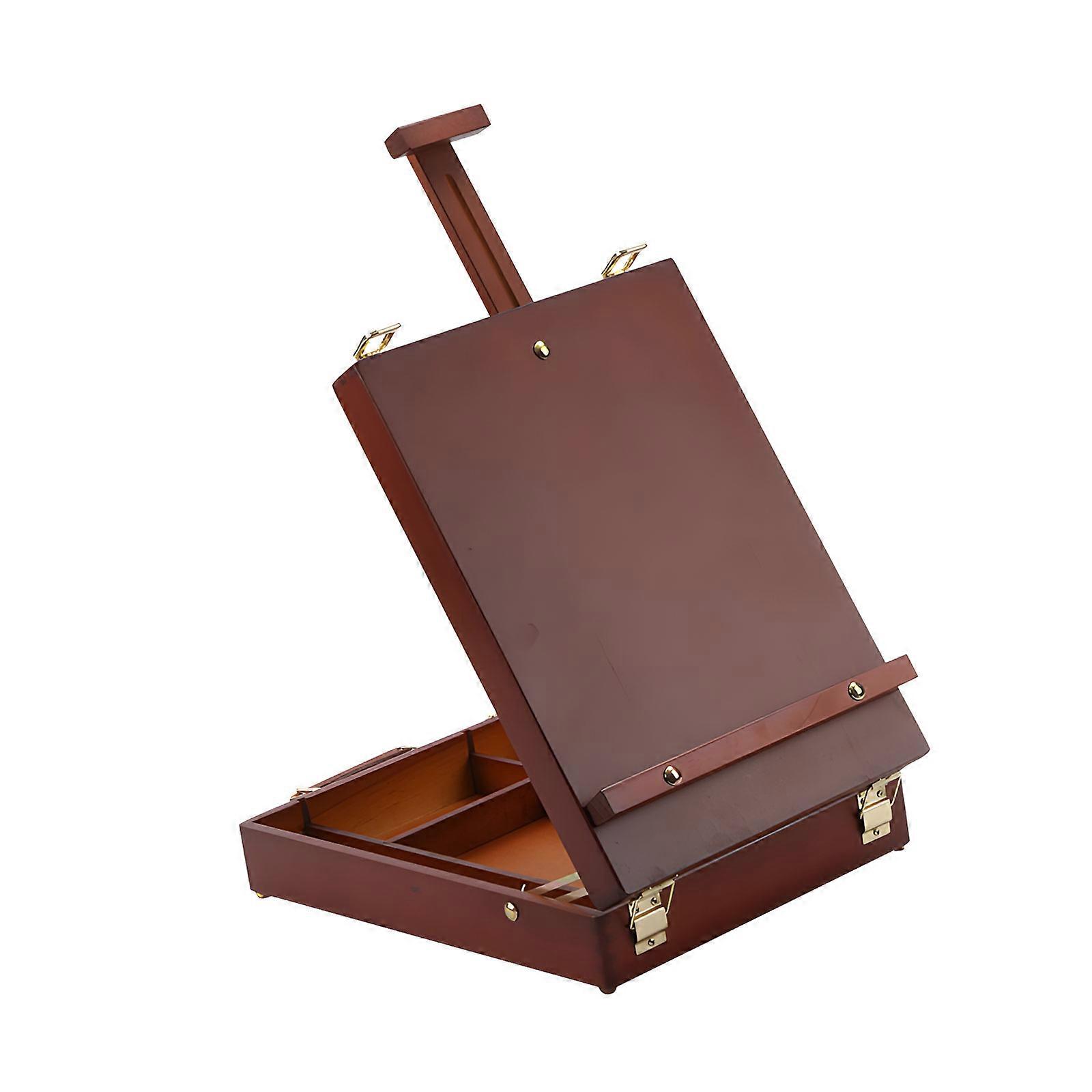 Sturdy Beech Wood Desktop Easel With Integrated Storage And Adjustable Compartments For Organized Painting Anywhere  red wood color