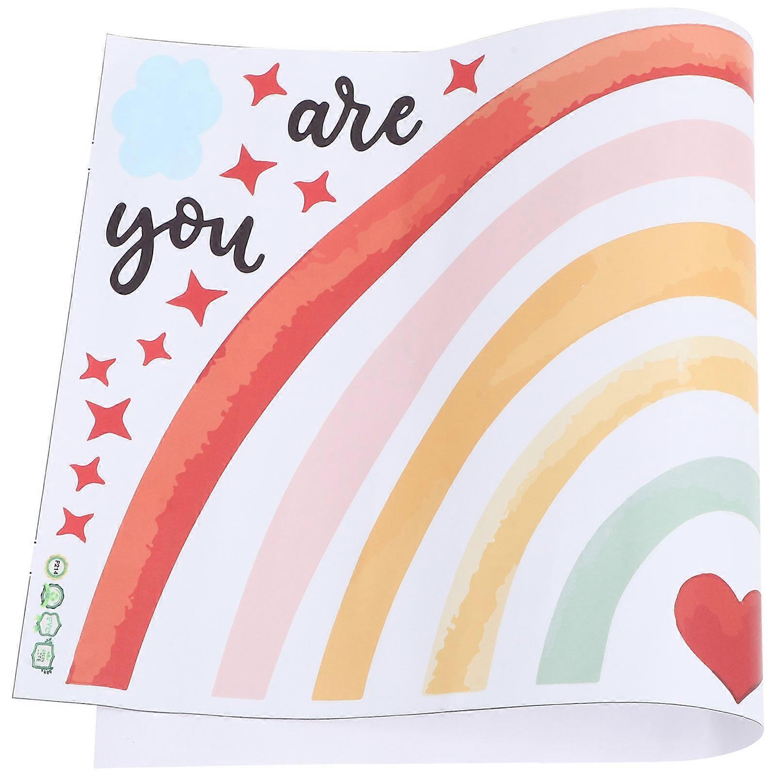 Nursery Decor Rainbow Themed Pattern Wall Sticker Multi-Colored Diy Removable For Childrens Room 1Set