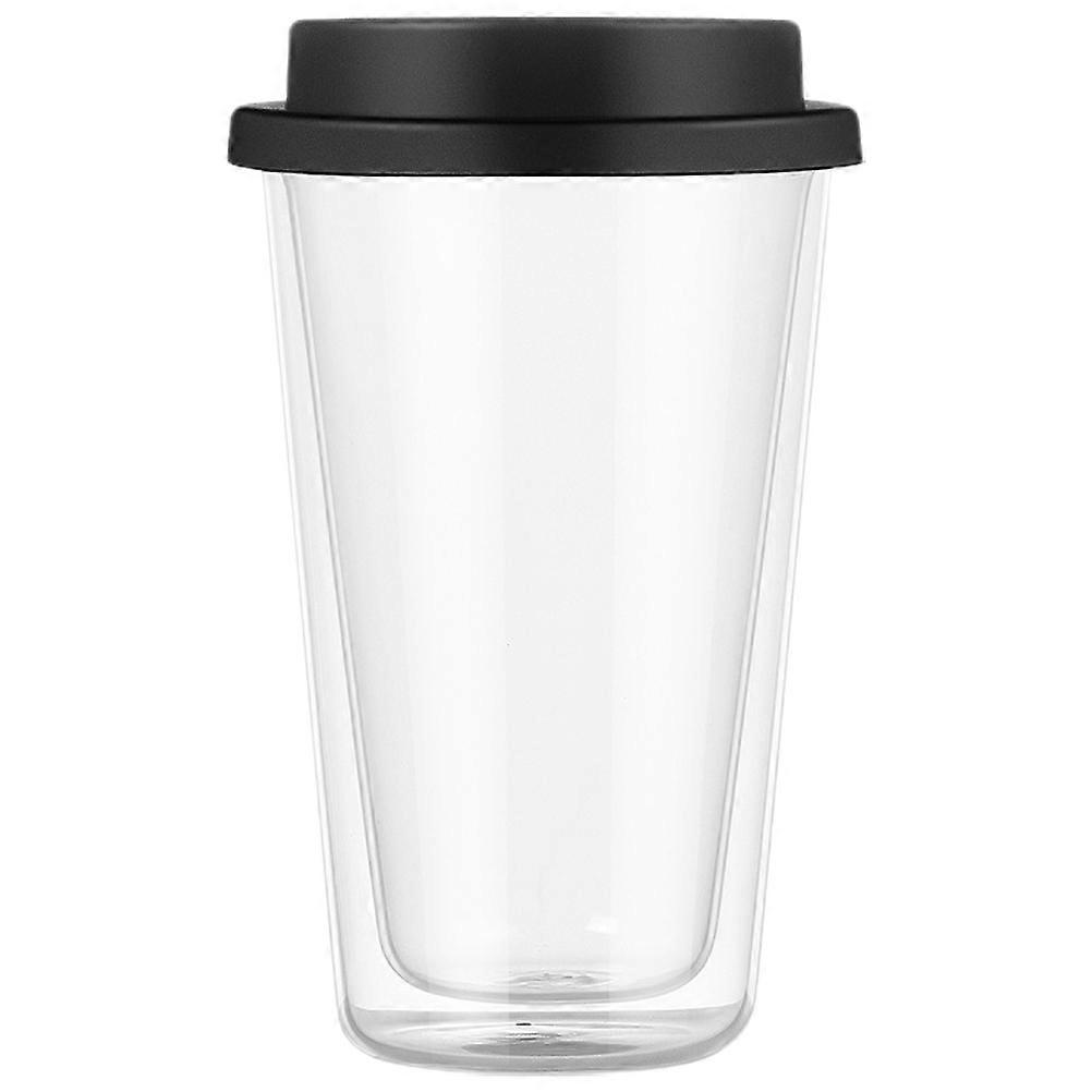 Black Coffee Cup Double Wall with Silicone Lid for Home Use