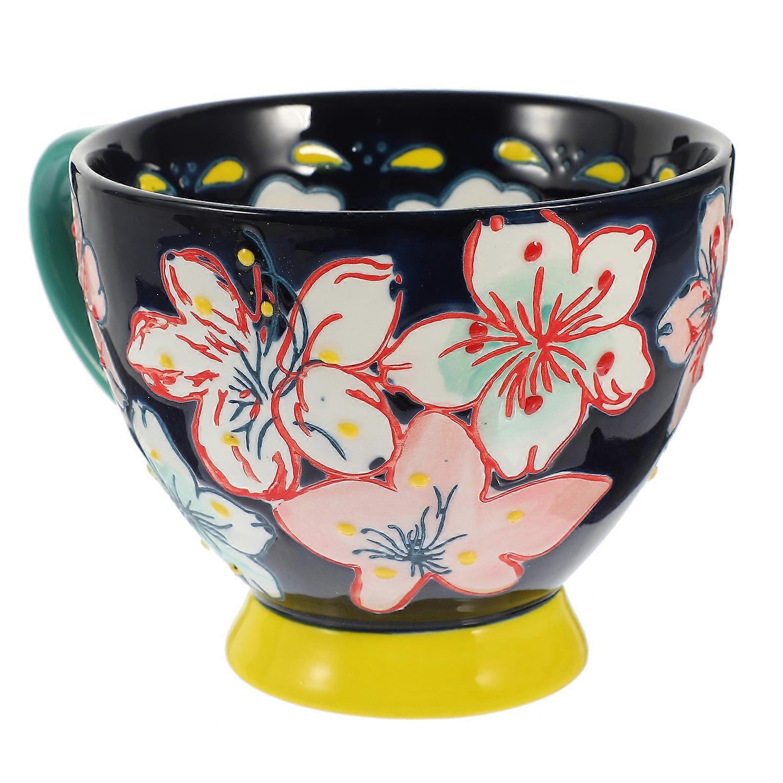 Flower Pattern Ceramic Mug for 3Pcs Coffee and Breakfast Use