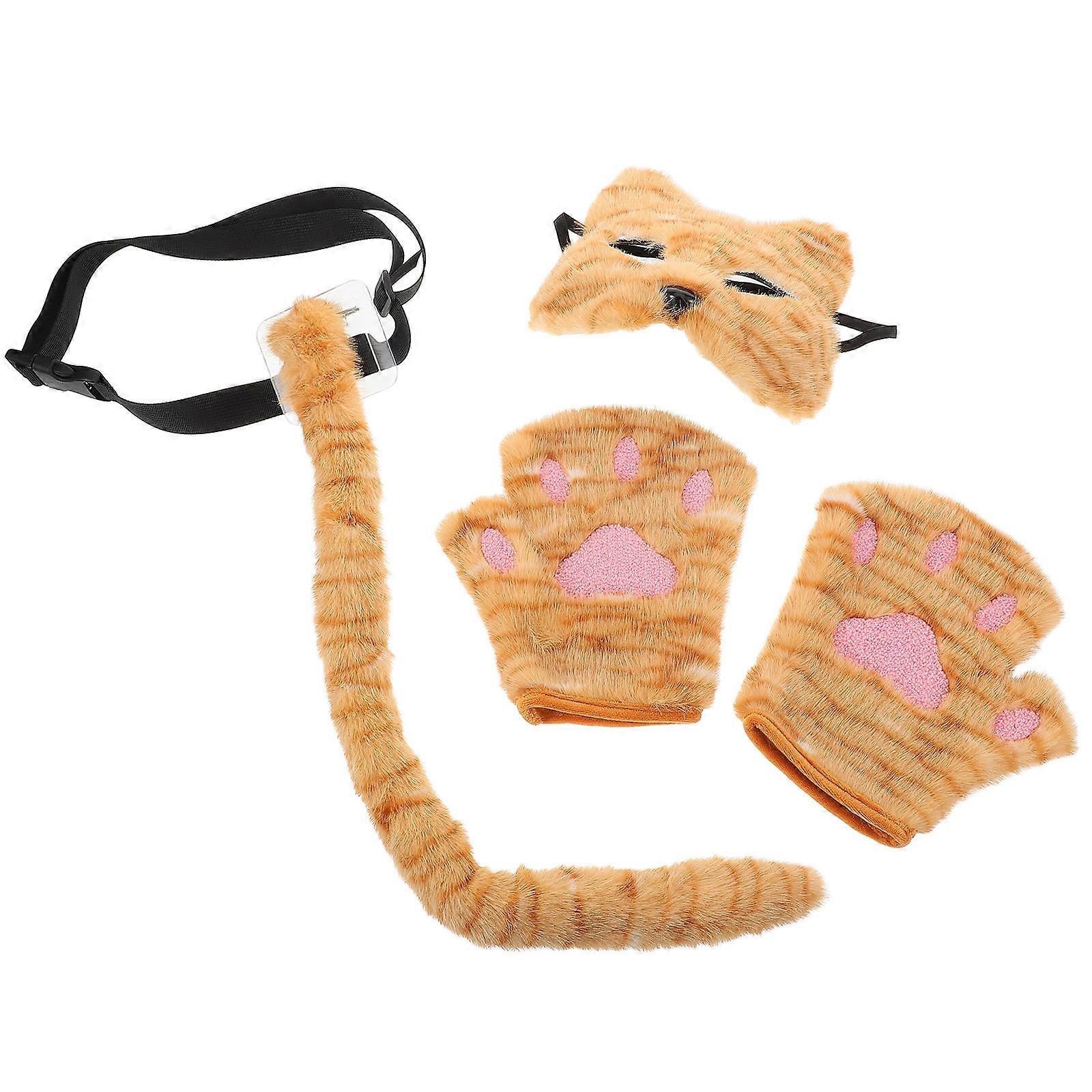 Furry Mask Kit Cat Costume Accessory with Tail and Gloves 5Sets
