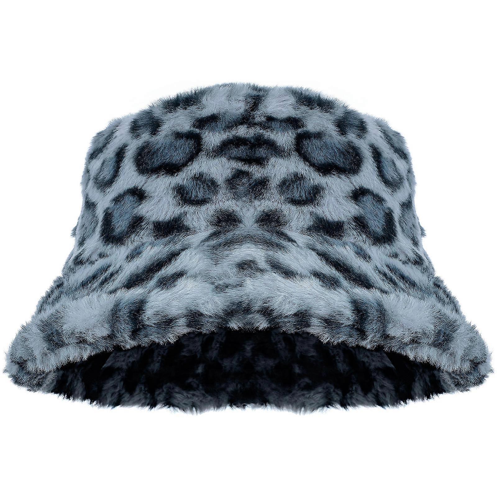 Grey Leopard Bucket Cap Warm Hat for Wearing 1Pcs Plush Winter Accessory