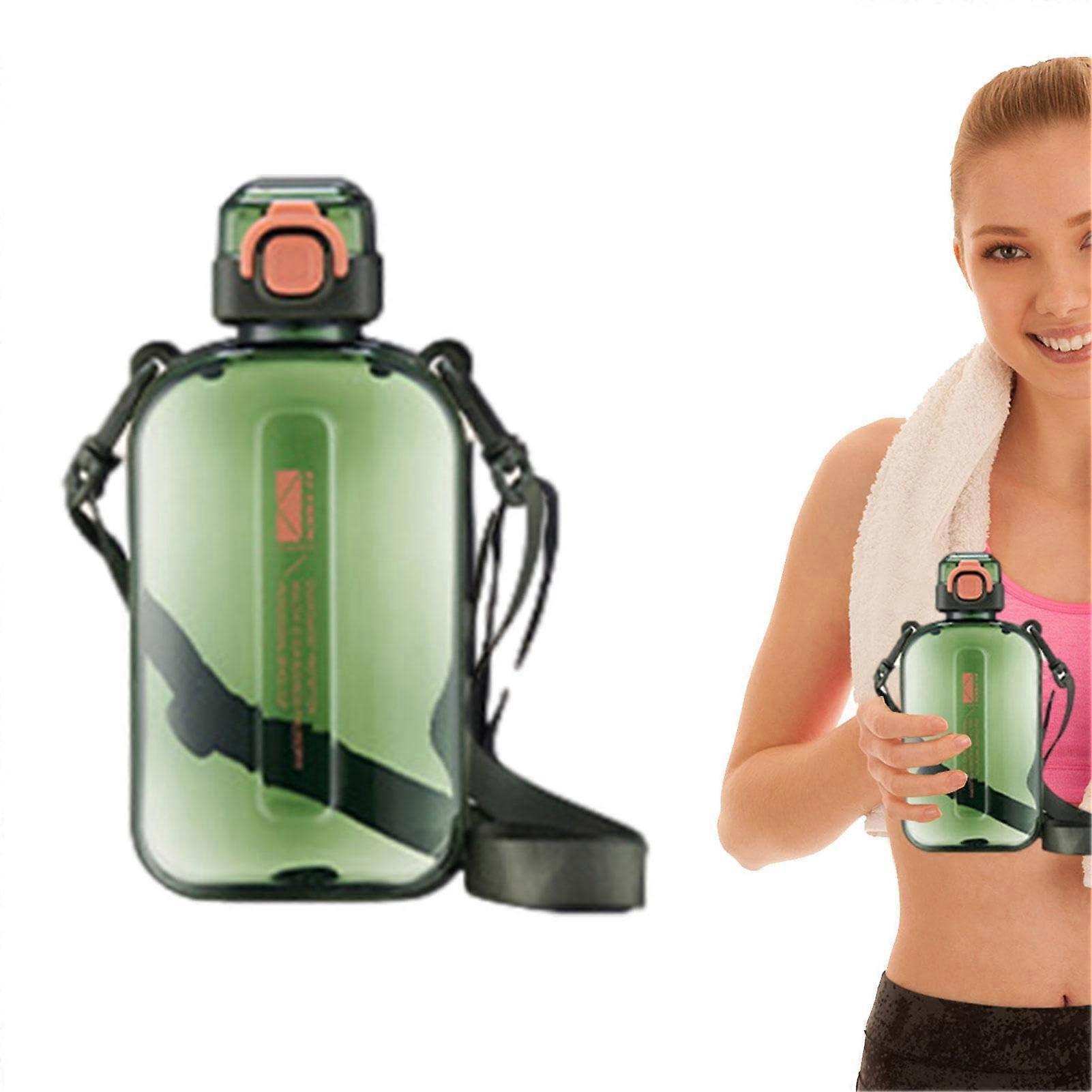 Reusable Water Bottle 750ml LeakProof Design with Shoulder Strap Flat Transparent Large Capacity