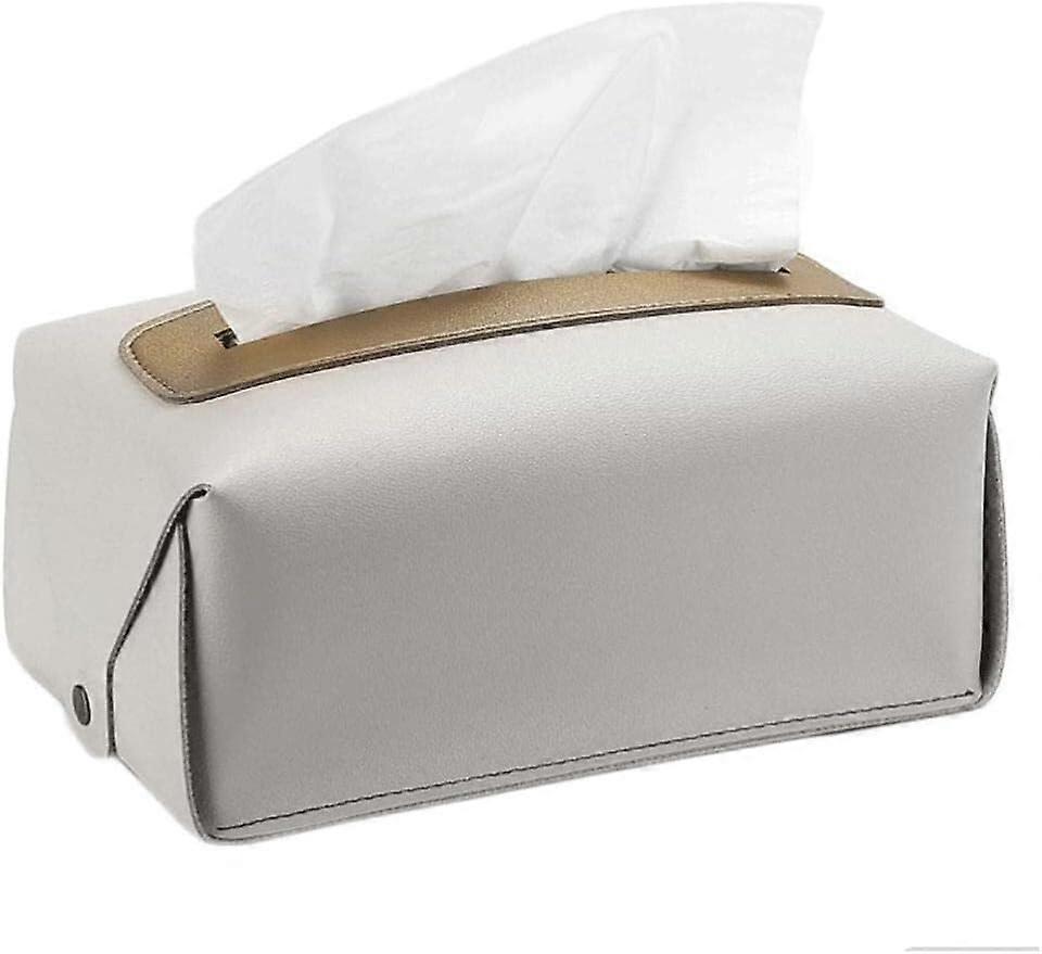 Leather Tissue Box Cover Rectangular Holder for Bathroom Car Desktop Home Decor Beige