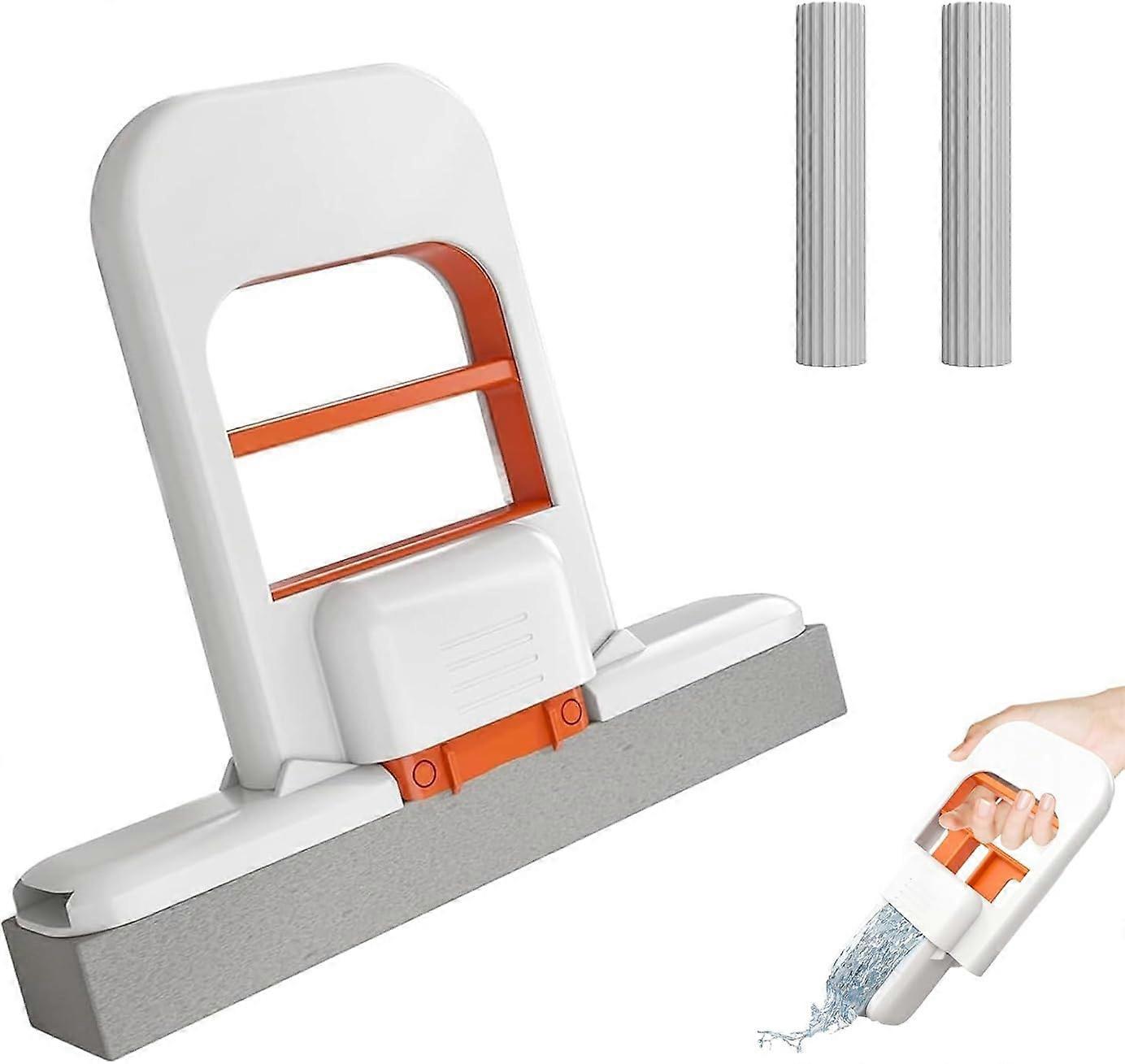 Mini Sponge Mop with Foldable Design, SelfWringing for Kitchen Bathroom Glass Tile Cleaning