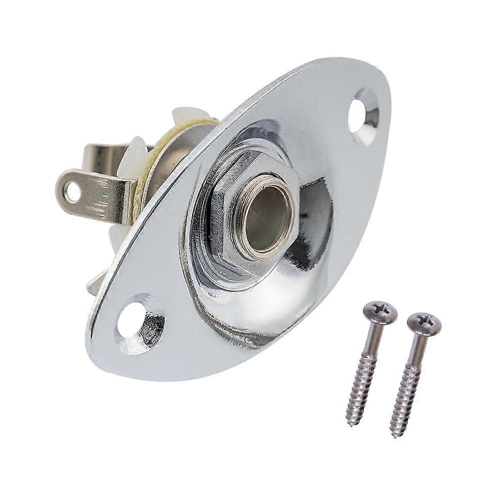 1/4 Inch Oval Chrome Guitar Jack Plate with Screws for Electric Guitar Input Output Socket