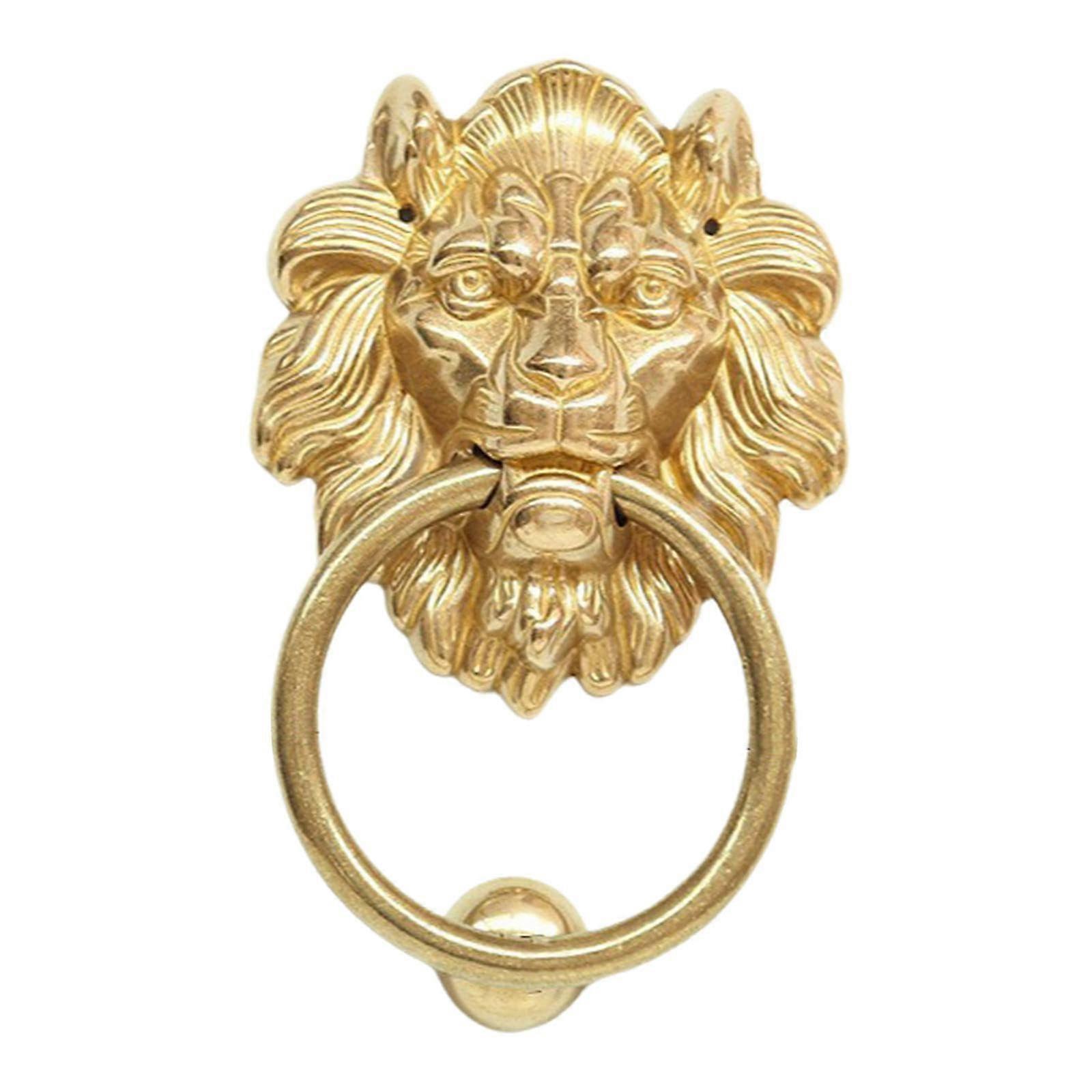 Vintage Brass Lion Head Door Knocker, Solid Brass Front Door Hardware with Classic Design
