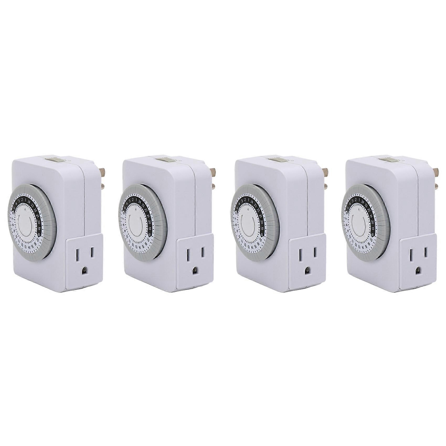 US Plug, 4Pcs 24-Hour Outlet Timer with 2 Grounded Outlets,Programmable Timer for Electrical Outlets,30-Minute Intervals