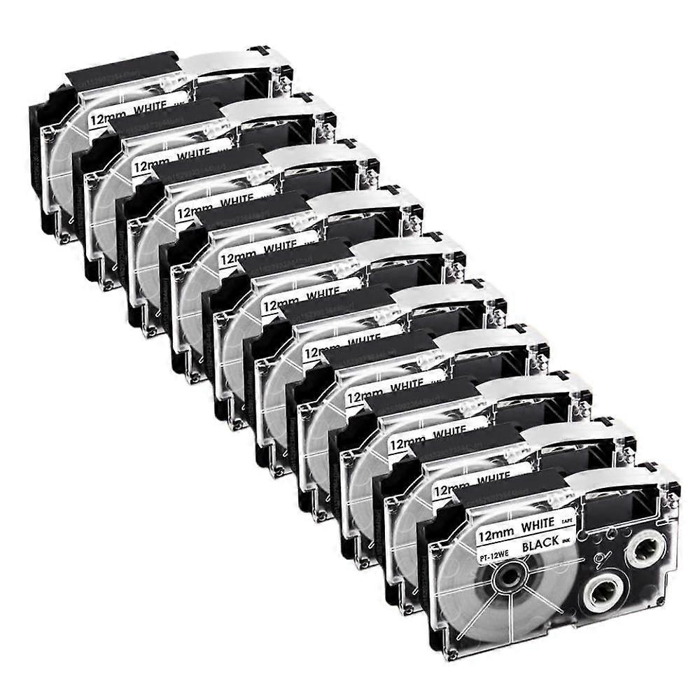 Label Maker Tape Black on White 12mm Waterproof Removable Compatible XR Series Printer 10 Pack