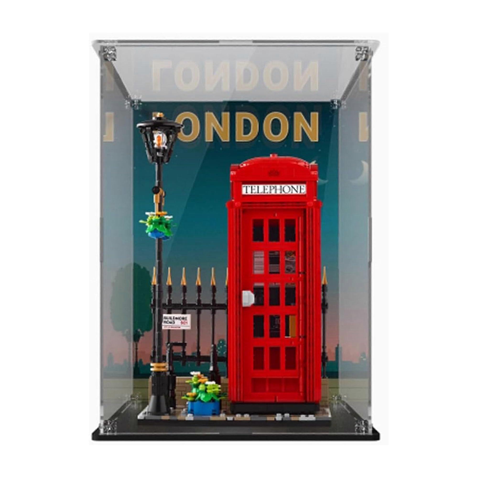 Acrylic Display Case for  Telephone Booth Model, Clear Dustproof Showcase with Mirrored Back and Easy Assembly