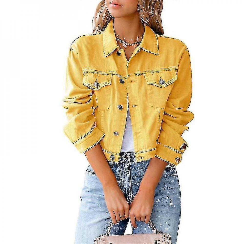 Women's Basic Button Down Stretch Fitted Long Sleeves Denim Jean Jacket