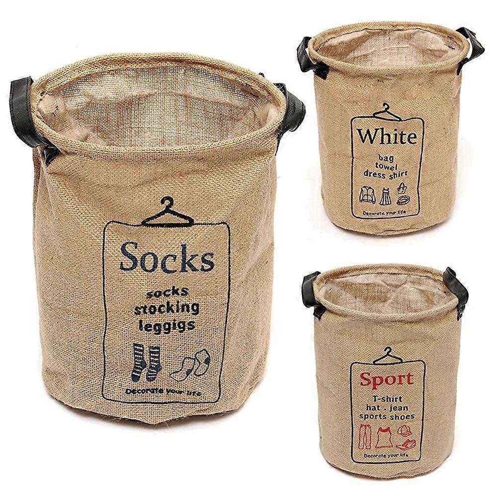 Laundry Basket Jute Storage Organizer for Use with Socks Print