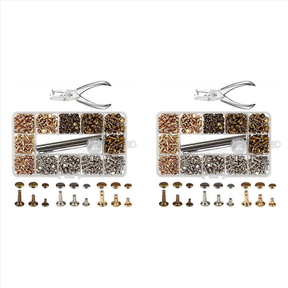 Rivets for Leather, 300 Sets Double Cap Rivets 3 Sizes