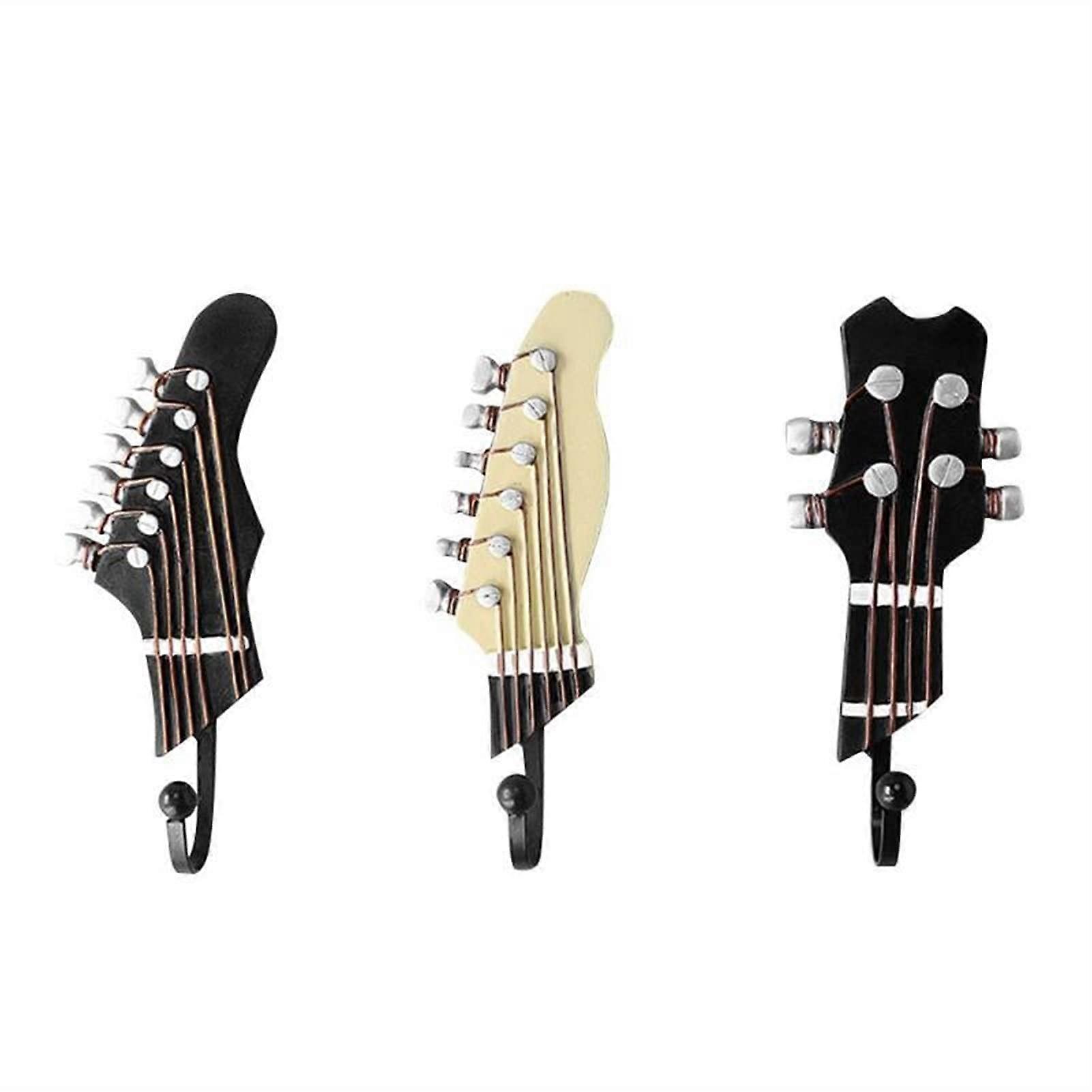 Wall Mounted Coat Rack 3 Piece Set Decorative Guitar Head Hooks SpaceSaving Durable Resin