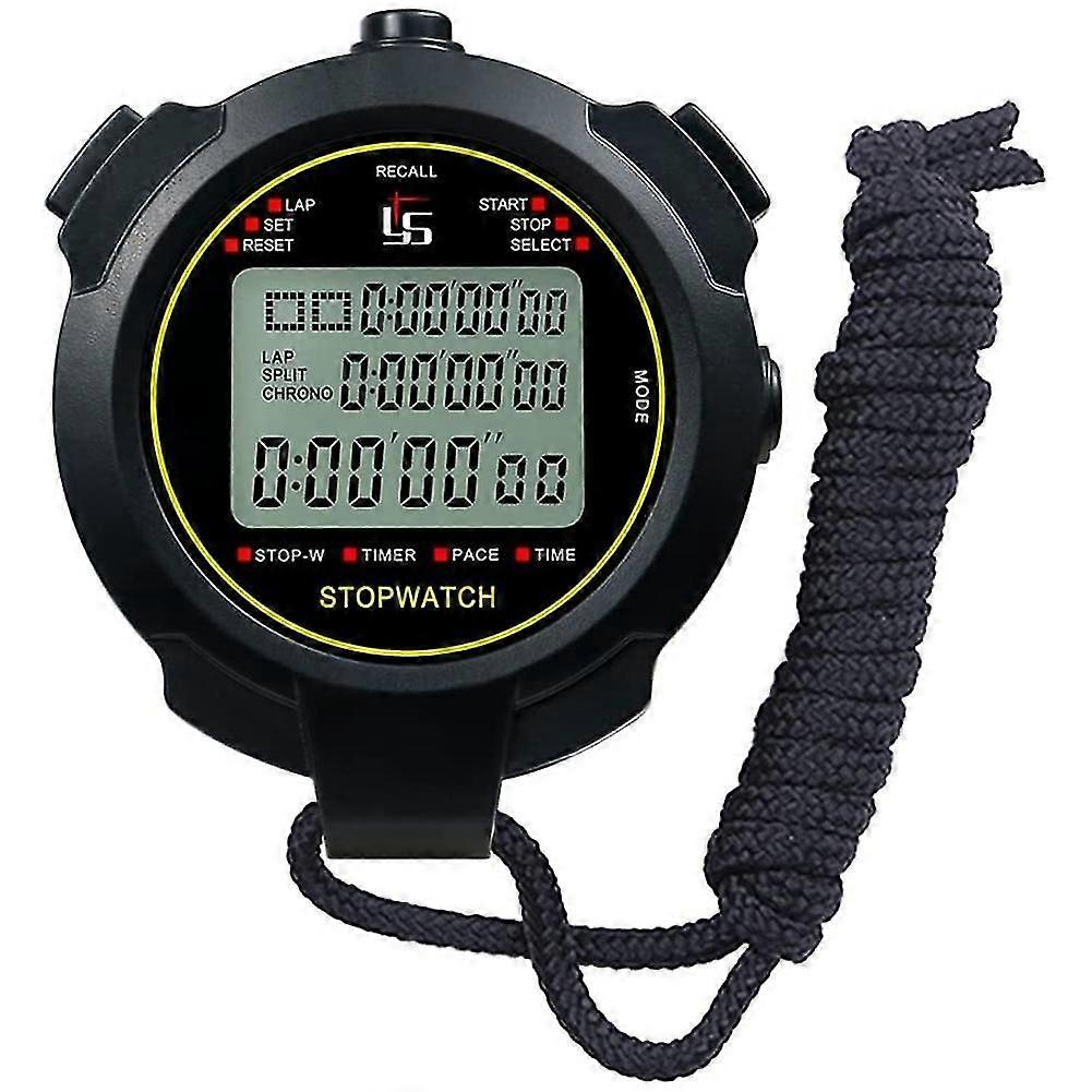 Digital Sports Stopwatch, 10lap / split Memory Stopwatch Count Down Timer, Display Waterproof 12/24