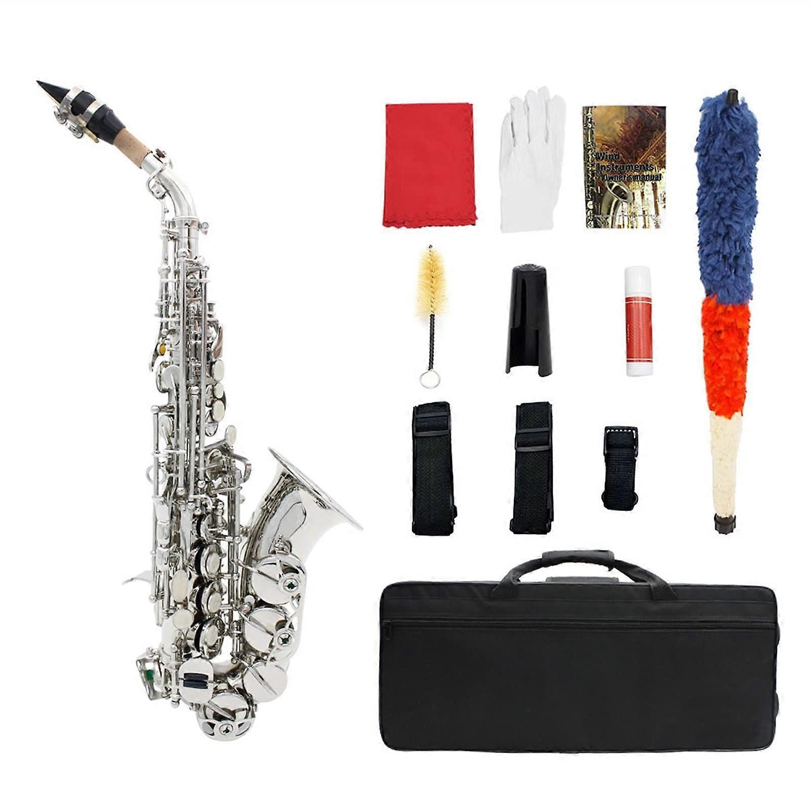 Professional Golden Brass Soprano Saxophone Bb with Carved Pattern Case and Beginner Kit