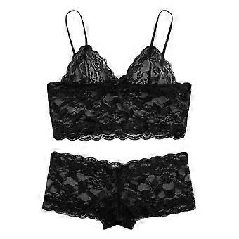 Dessous-Set für Damen, bestehend aus BH und Slip aus Spitze, Pyjama-Nachtwäsche für optimalen Tragekomfort, Damen-Dessous-Sets, Z01 Schwarz, Größe M